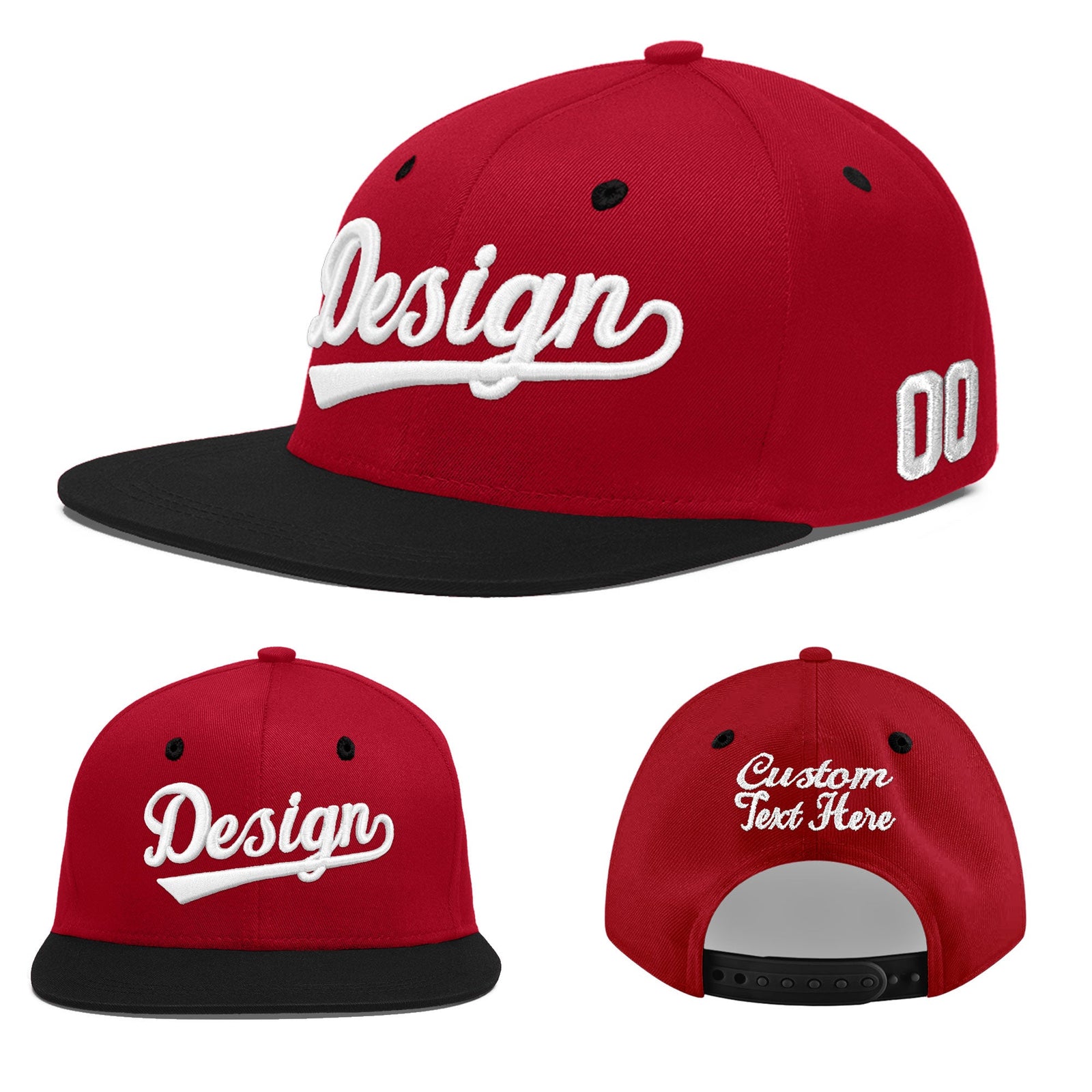 Custom Red Black 3D Puff Embroidery Flat Embroidery Casual Sport Baseball Cap