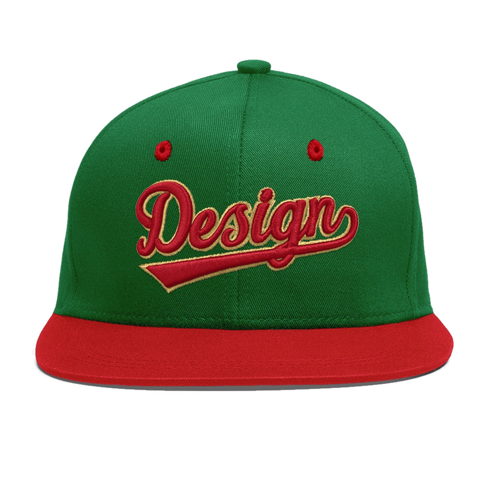 Custom Kelly Green Red 3D Puff Embroidery Flat Embroidery Casual Sport Baseball Cap