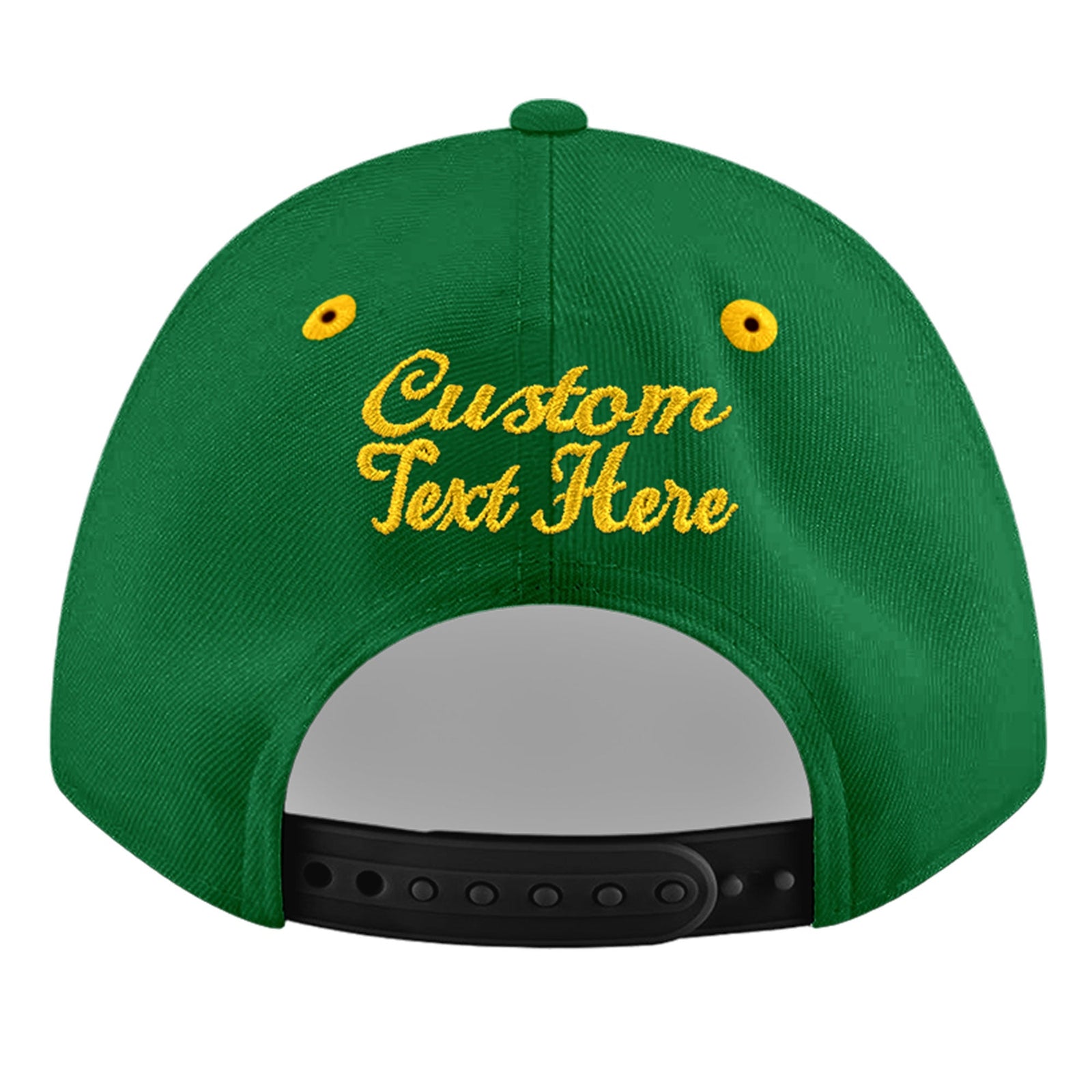 Custom Kelly Green Gold 3D Puff Embroidery Flat Embroidery Casual Sport Baseball Cap