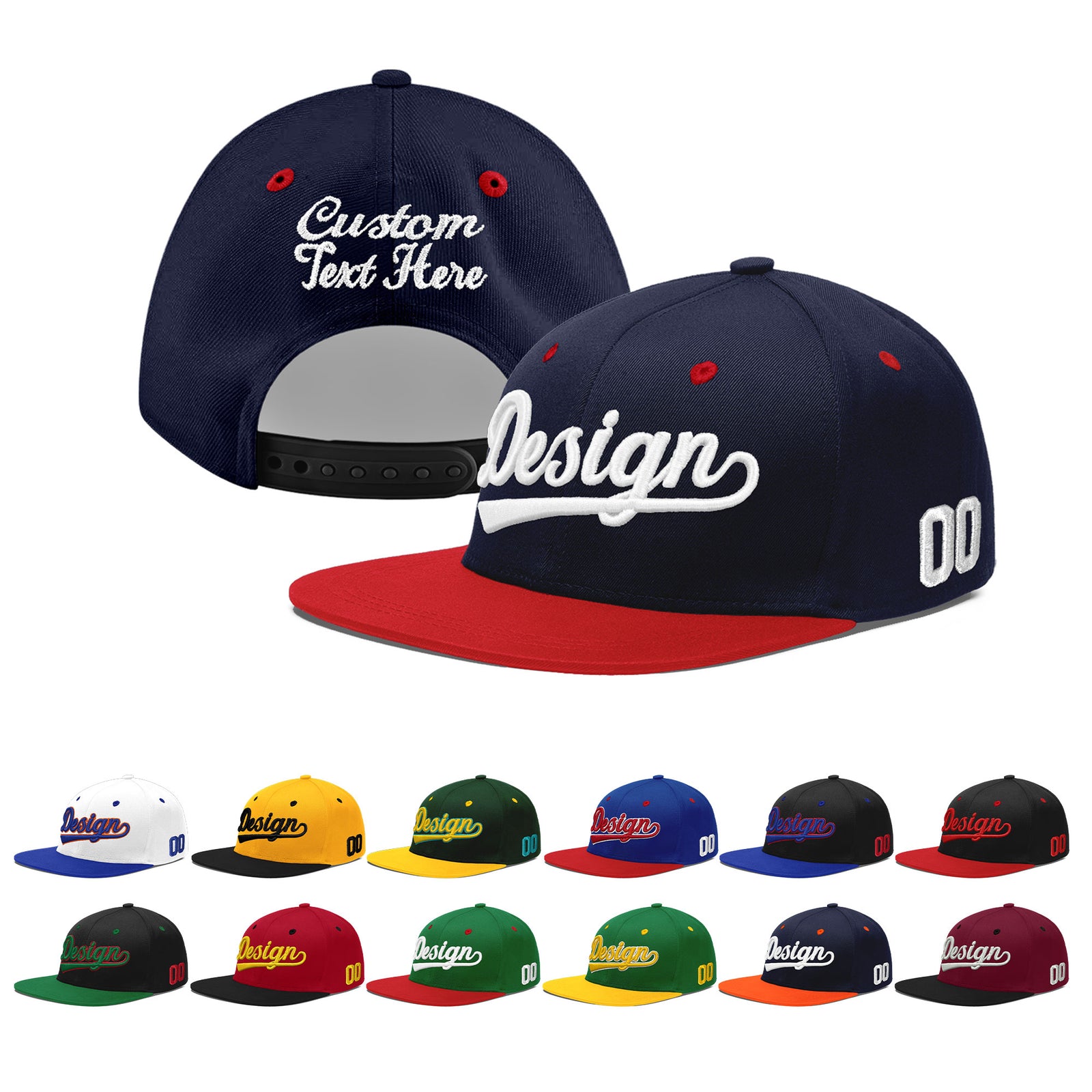 Custom Navy Red 3D Puff Embroidery Flat Embroidery Casual Sport Baseball Cap