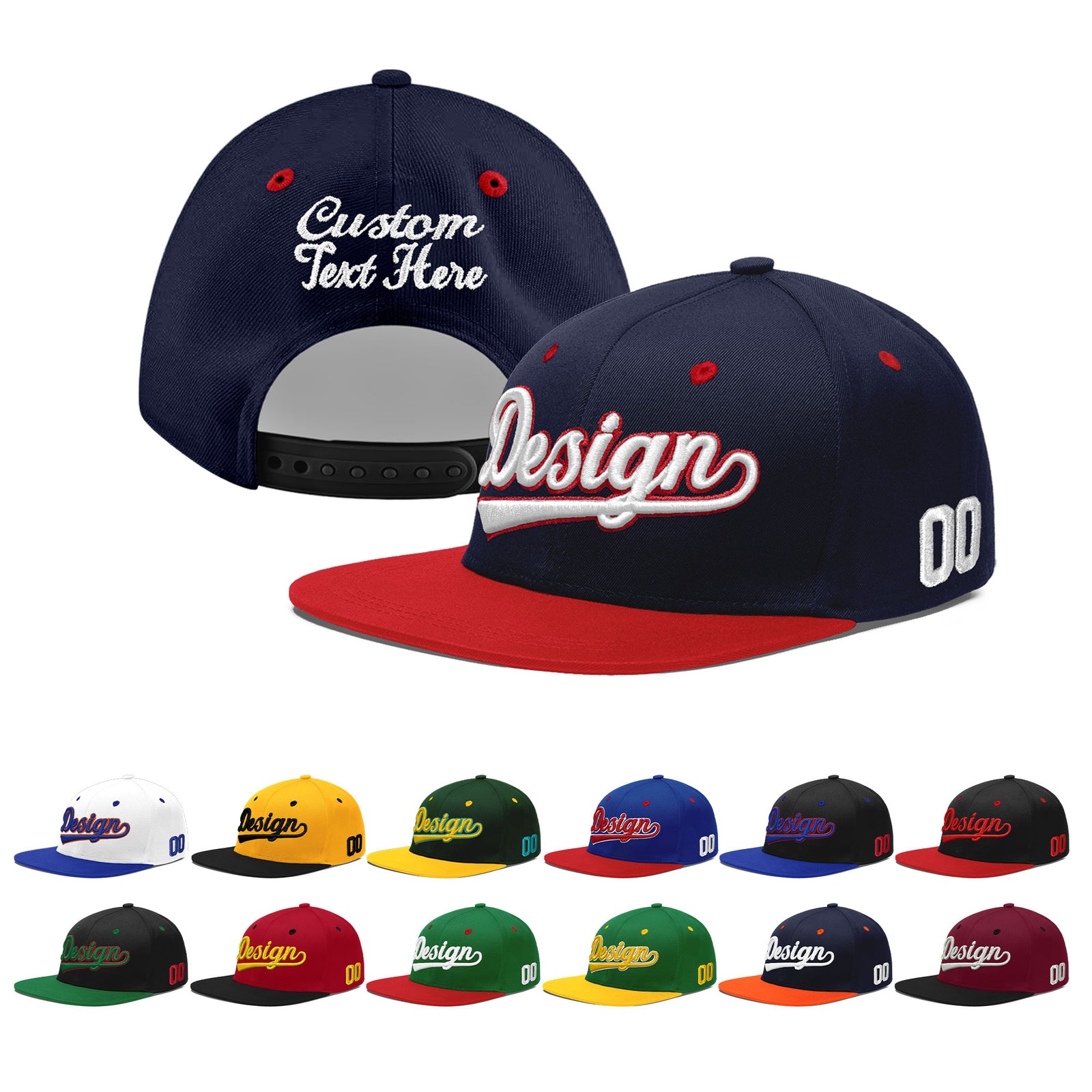 Custom Navy Red 3D Puff Embroidery Flat Embroidery Casual Sport Baseball Cap