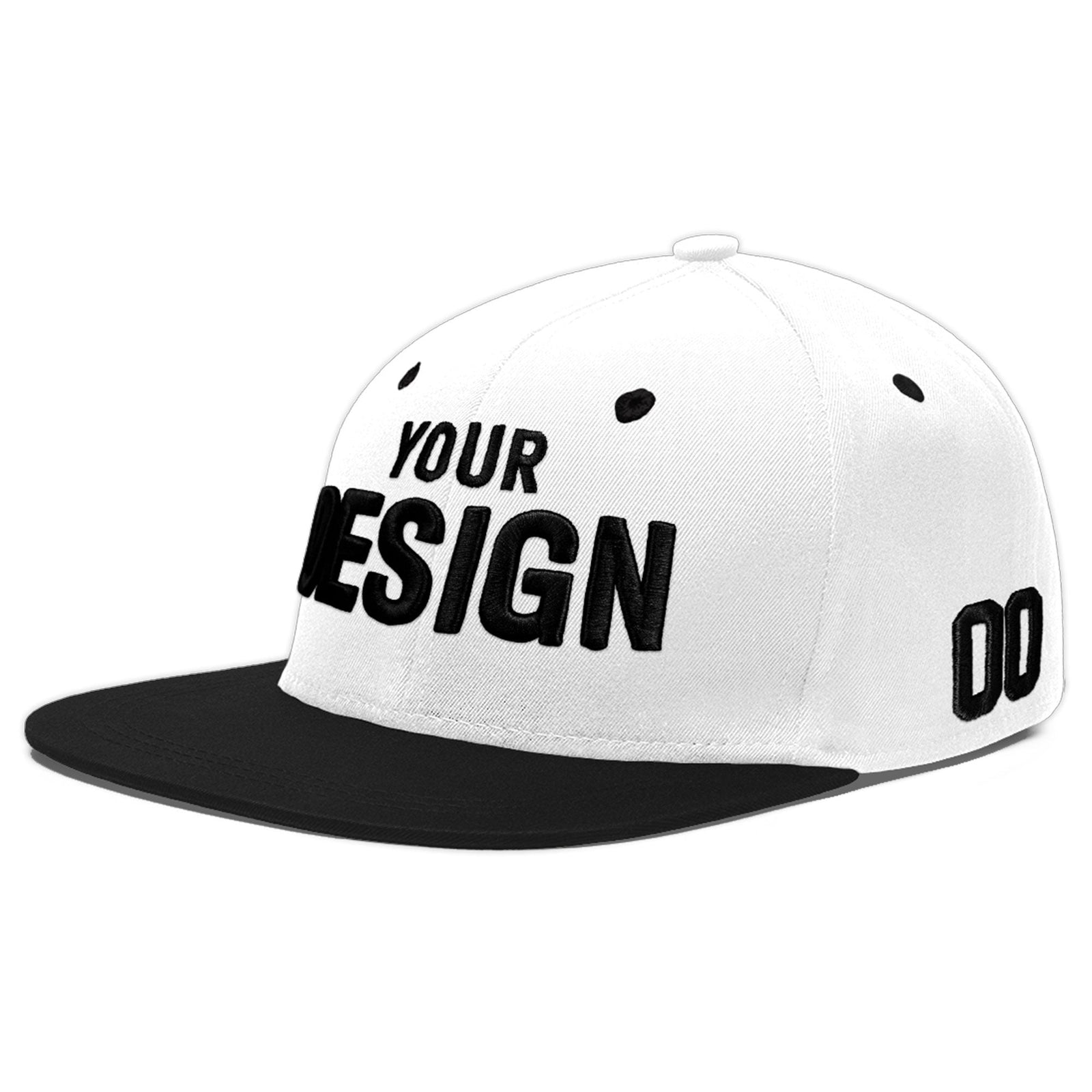 Custom White Black 3D Puff Embroidery Flat Embroidery Casual Sport Baseball Cap