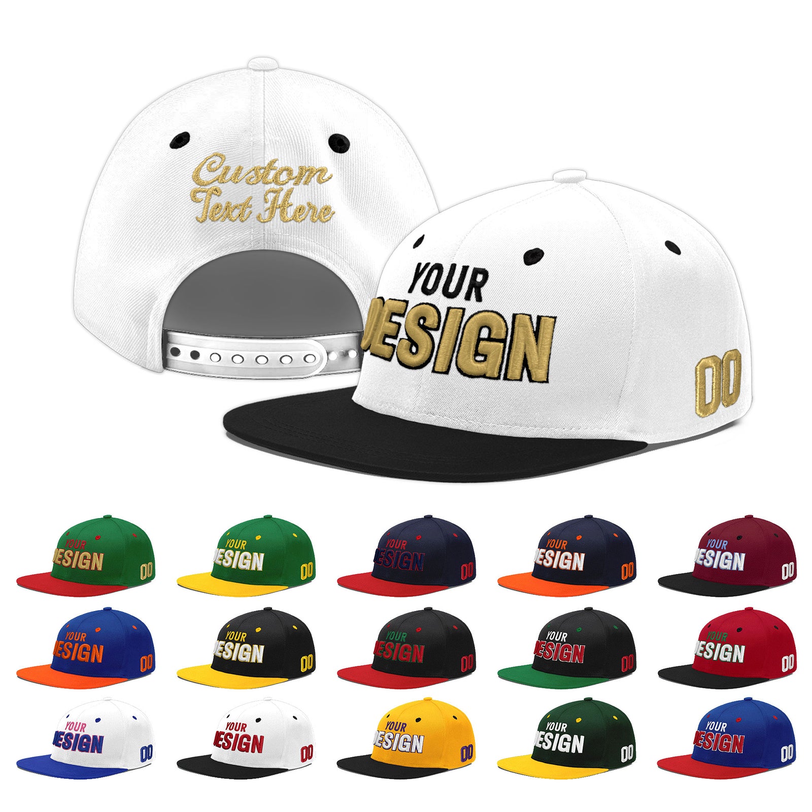 Custom White Black 3D Puff Embroidery Flat Embroidery Casual Sport Baseball Cap