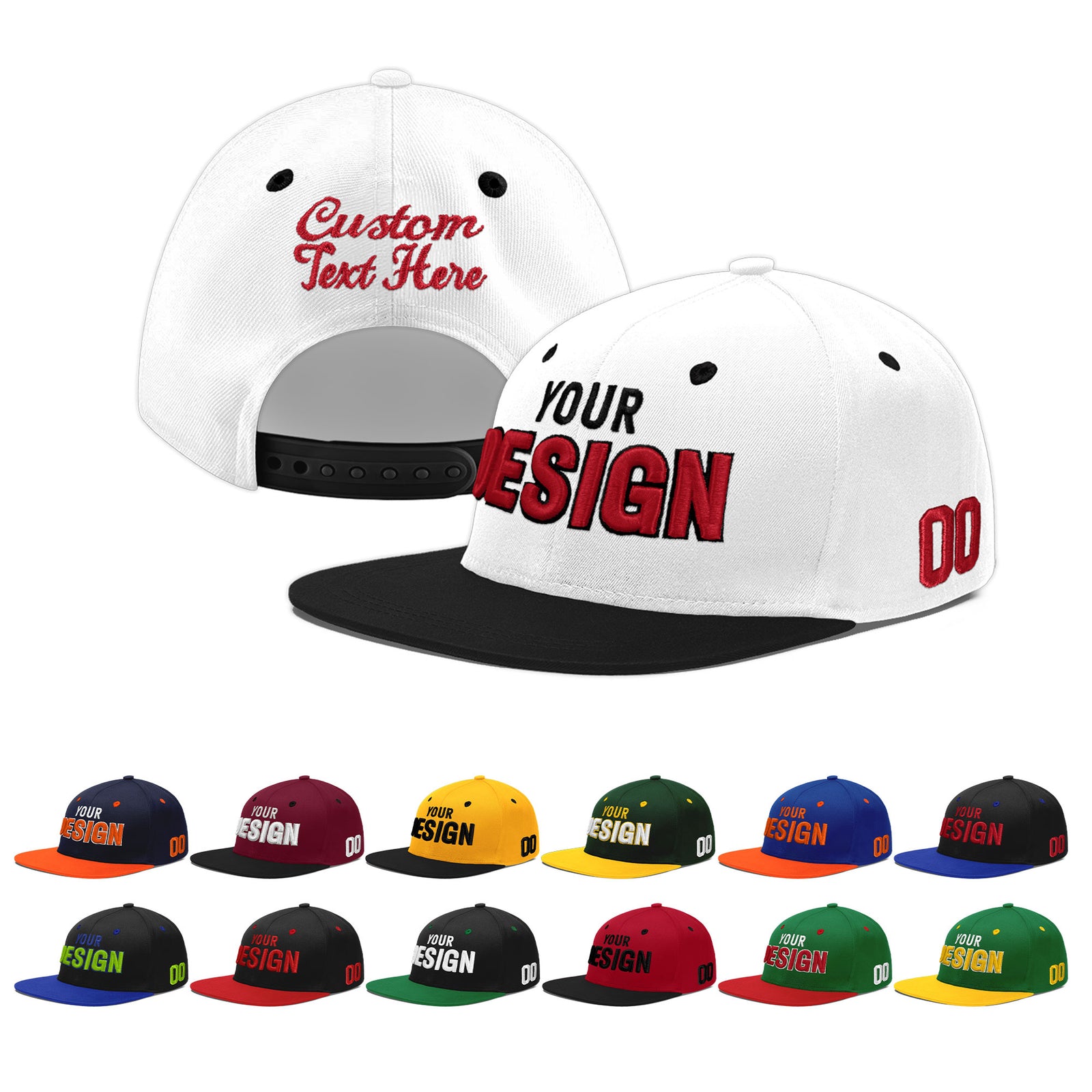 Custom White Black 3D Puff Embroidery Flat Embroidery Casual Sport Baseball Cap