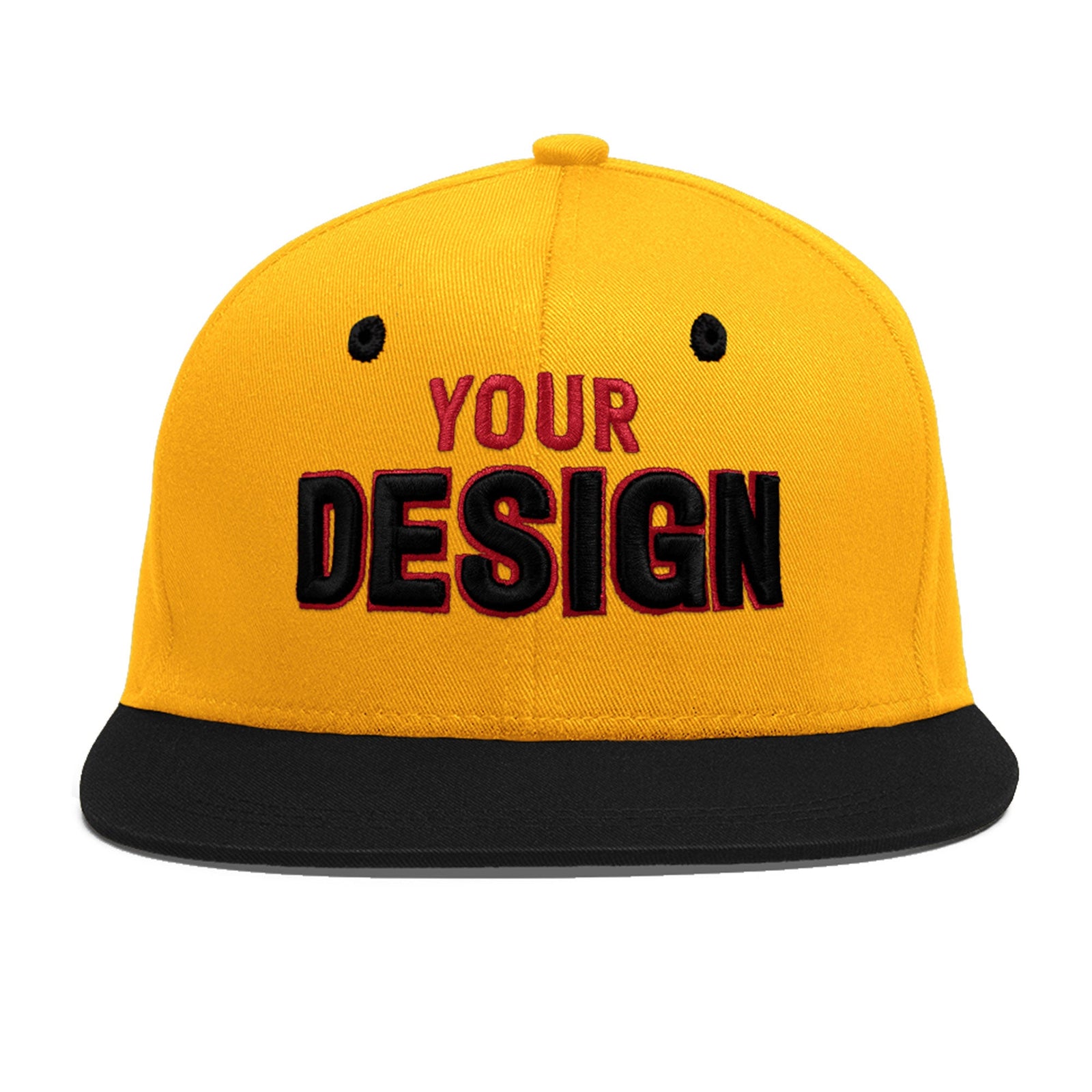 Custom Gold Black 80D Puff Embroidery Flat Embroidery Casual Sport Baseball Cap