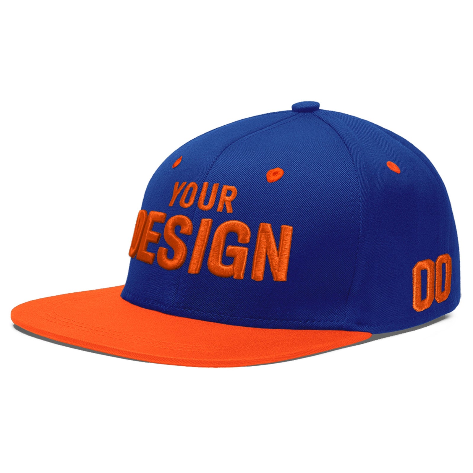 Custom Royal Blue Orange 3D Puff Embroidery Flat Embroidery Casual Sport Baseball Cap