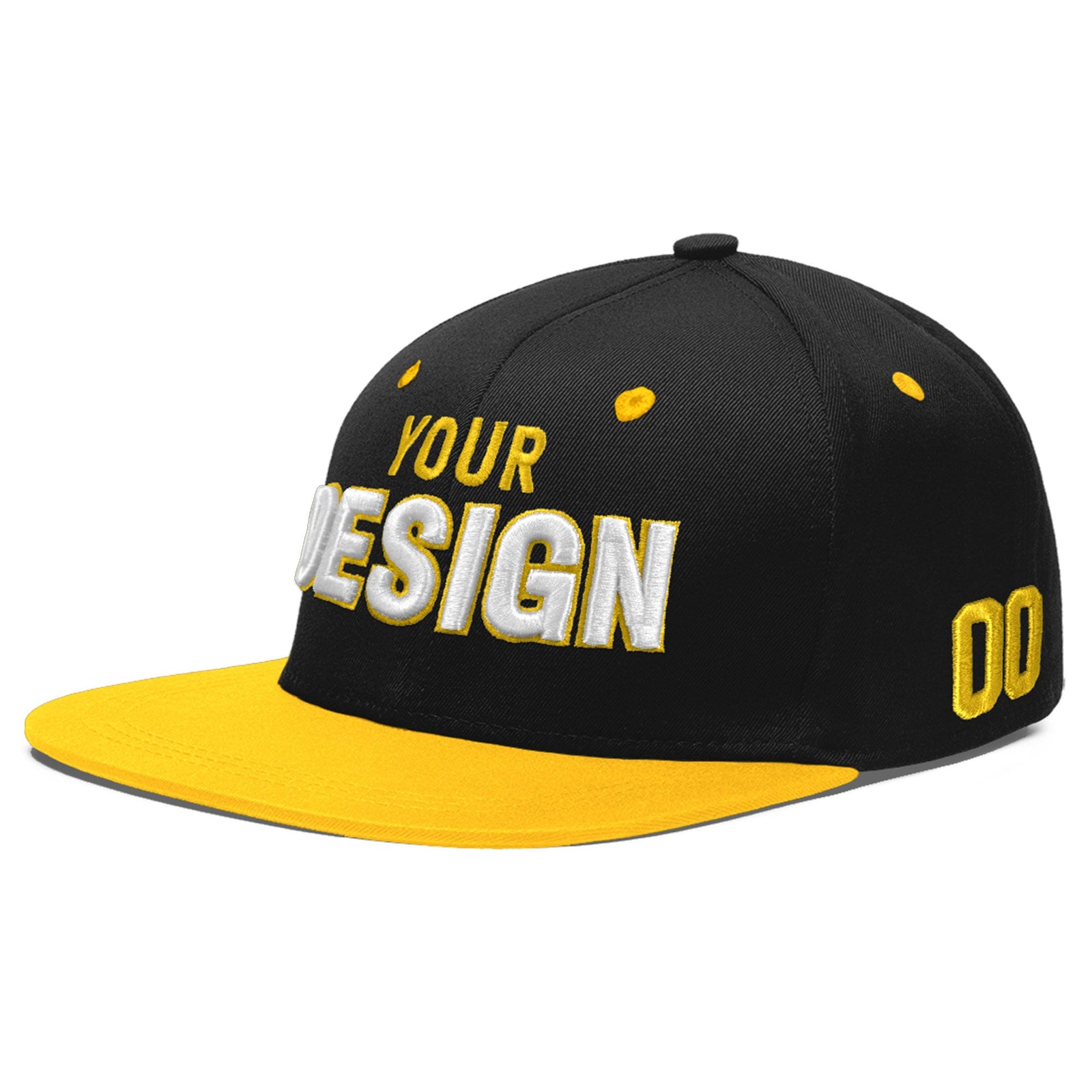 Custom Black Gold 3D Puff Embroidery Flat Embroidery Casual Sport Baseball Cap