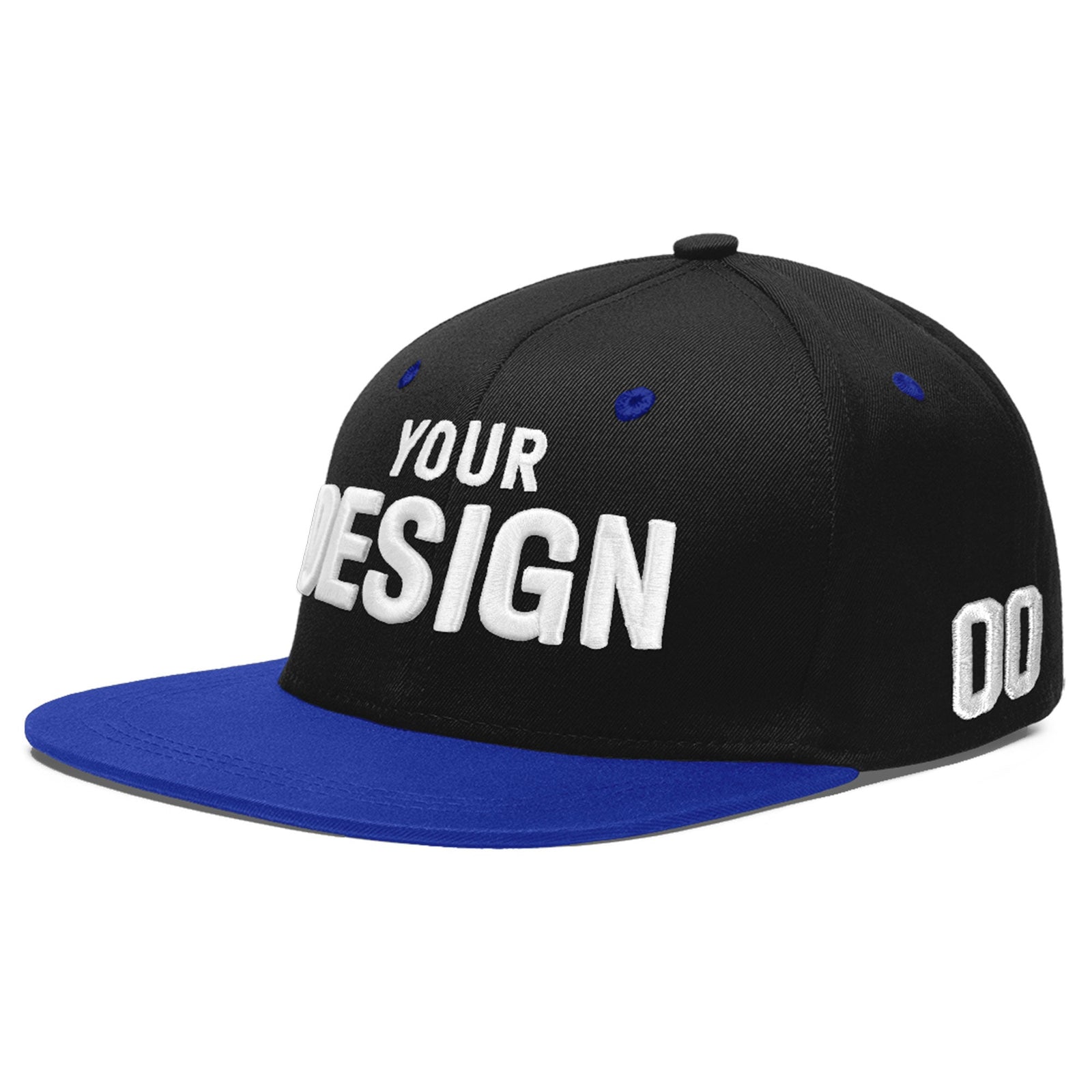 Custom Black Royal Blue 3D Puff Embroidery Flat Embroidery Casual Sport Baseball Cap