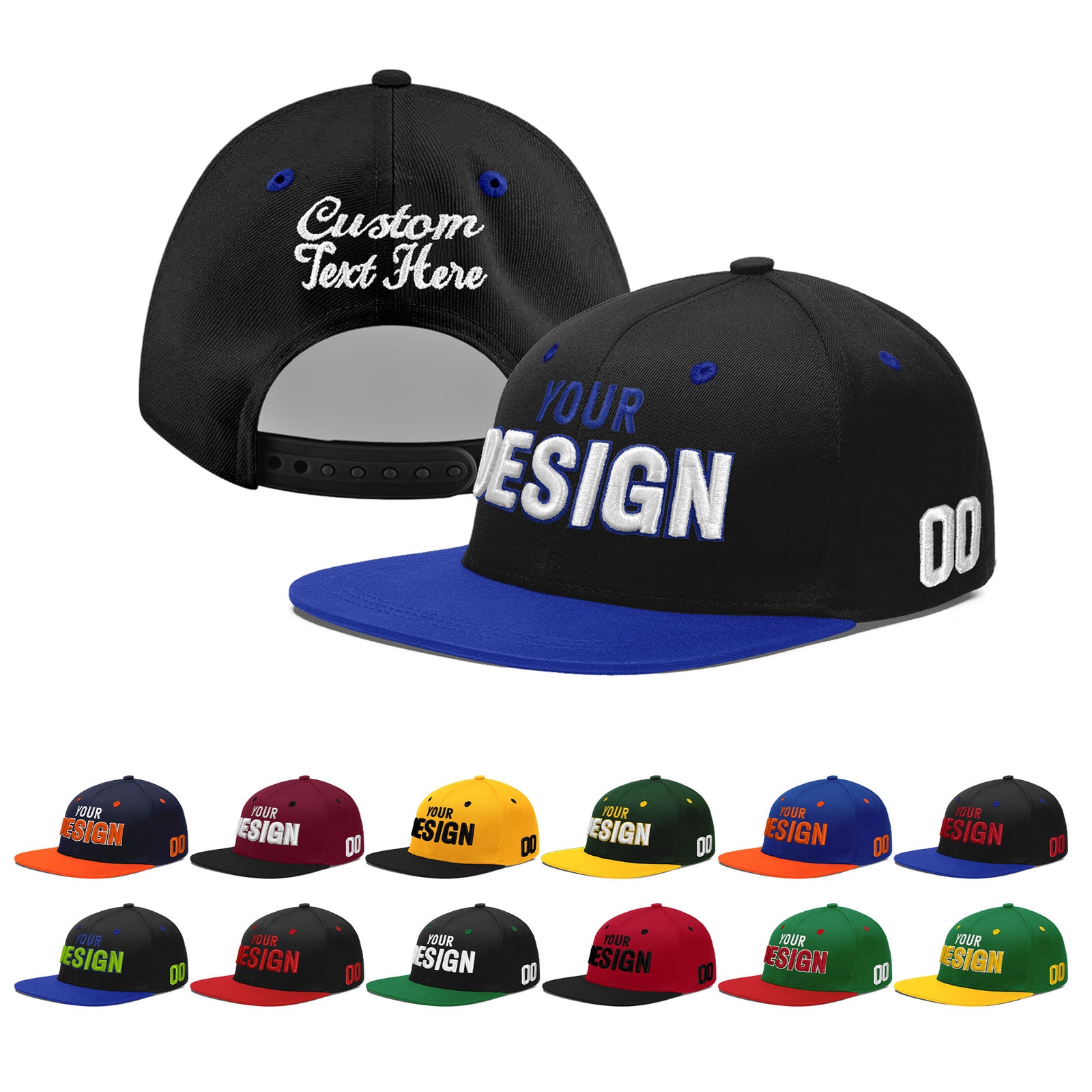 Custom Black Royal Blue 3D Puff Embroidery Flat Embroidery Casual Sport Baseball Cap