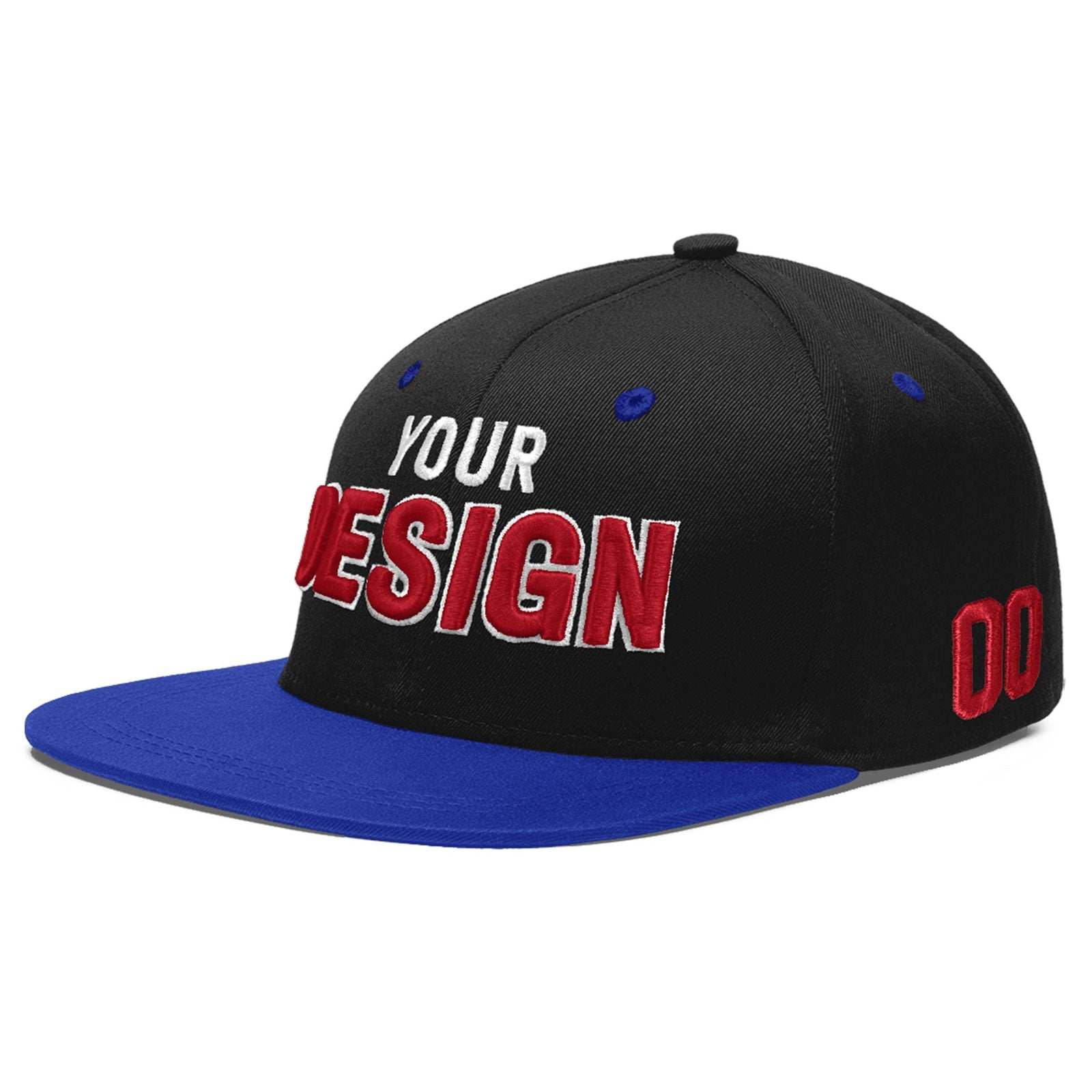 Custom Black Royal Blue 3D Puff Embroidery Flat Embroidery Casual Sport Baseball Cap