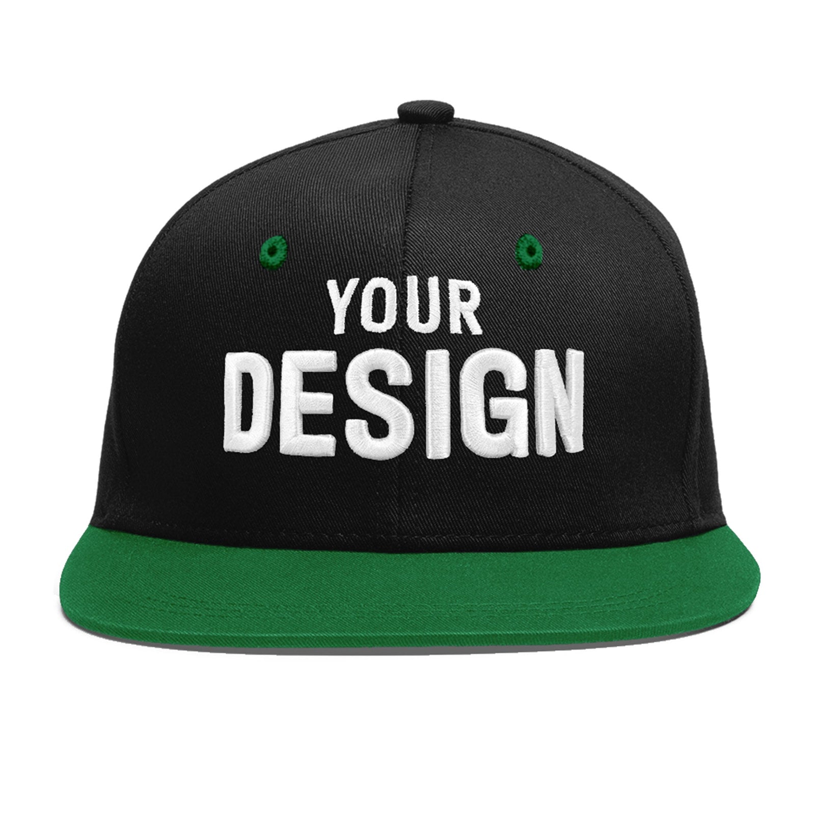 Custom Black Kelly Green 3D Puff Embroidery Flat Embroidery Casual Sport Baseball Cap