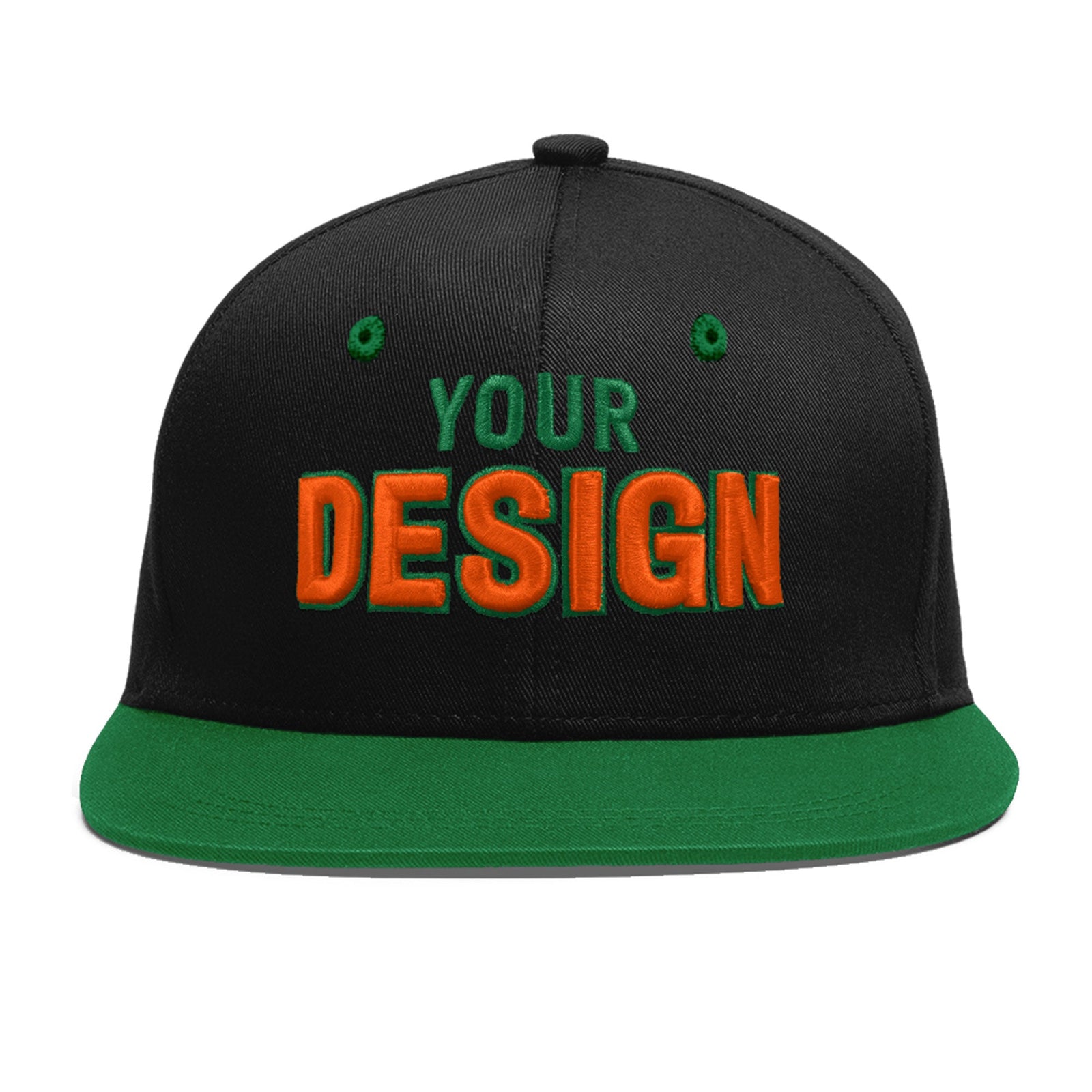 Custom Black Kelly Green 3D Puff Embroidery Flat Embroidery Casual Sport Baseball Cap