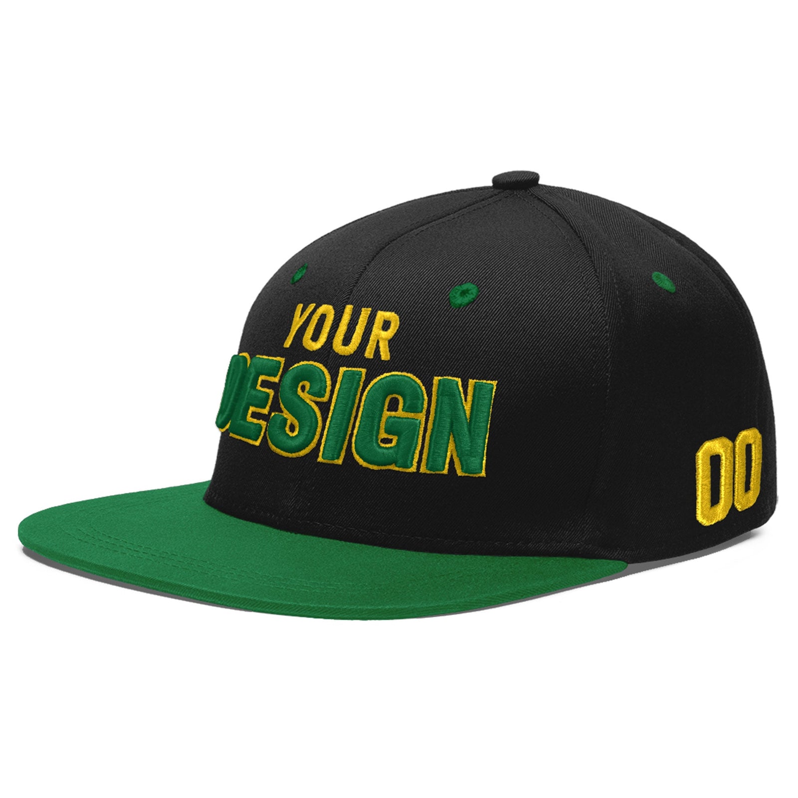 Custom Black Kelly Green 3D Puff Embroidery Flat Embroidery Casual Sport Baseball Cap