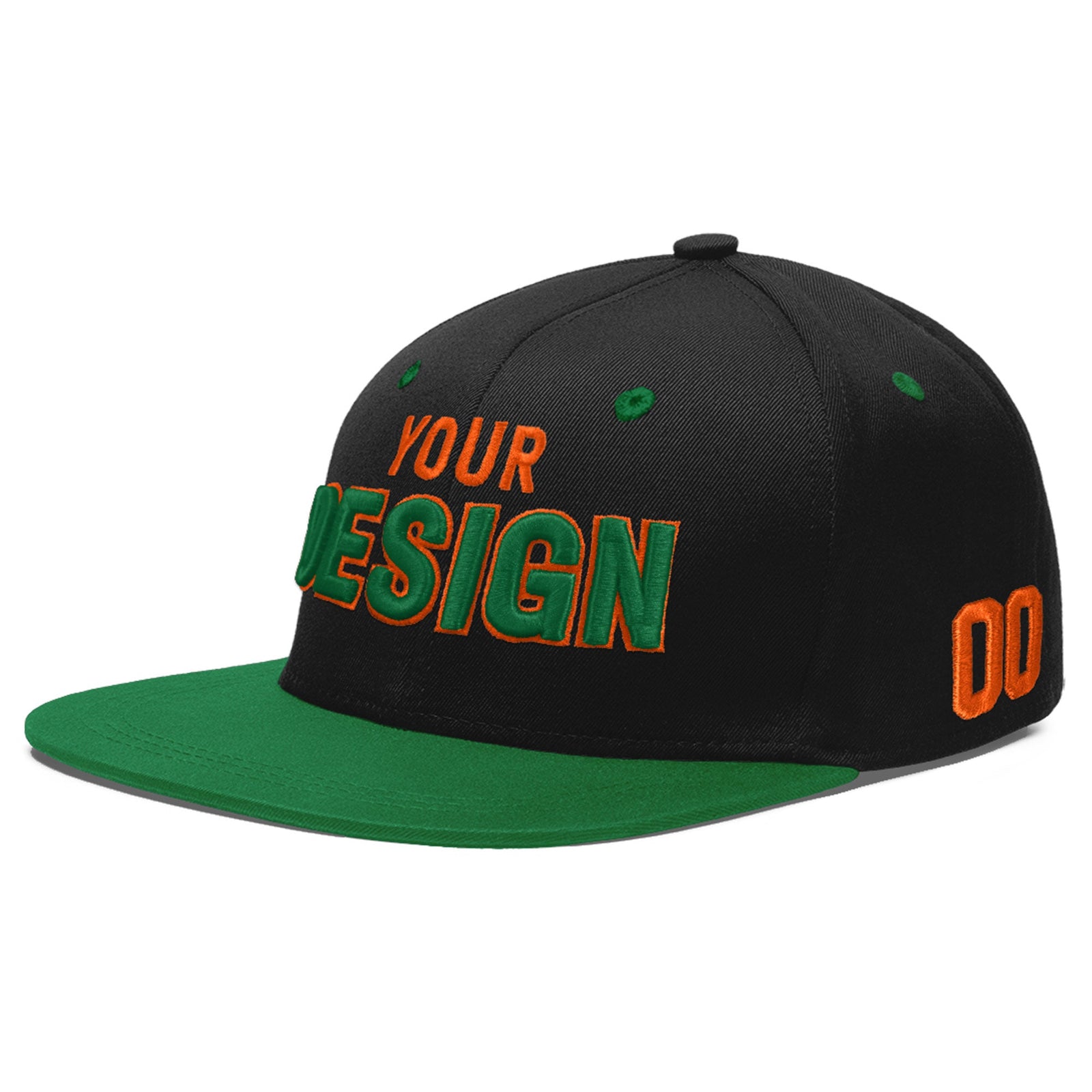 Custom Black Kelly Green 3D Puff Embroidery Flat Embroidery Casual Sport Baseball Cap