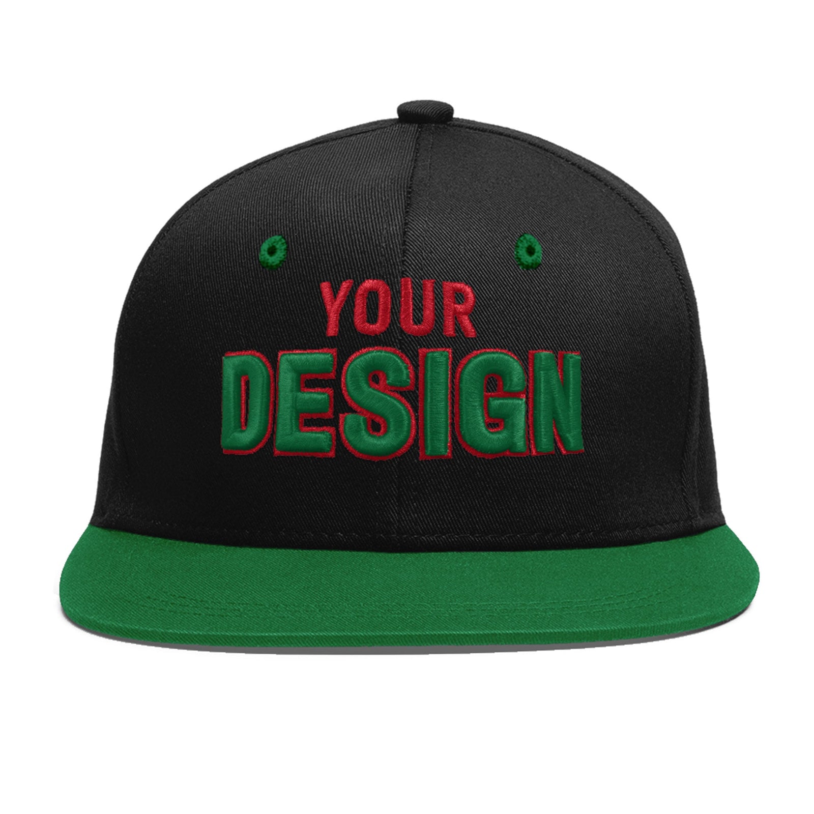 Custom Black Kelly Green 3D Puff Embroidery Flat Embroidery Casual Sport Baseball Cap