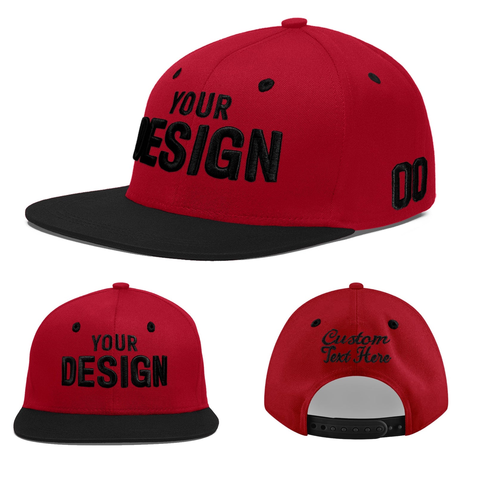 Custom Red Black 3D Puff Embroidery Flat Embroidery Casual Sport Baseball Cap