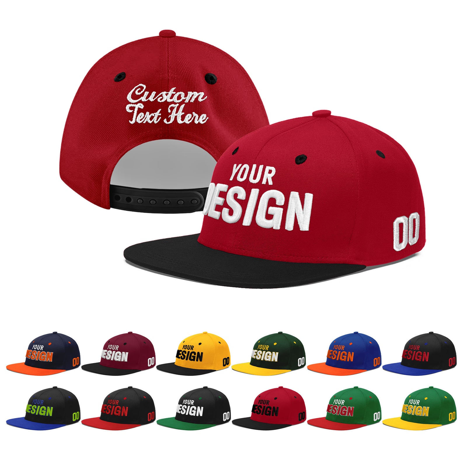 Custom Red Black 3D Puff Embroidery Flat Embroidery Casual Sport Baseball Cap