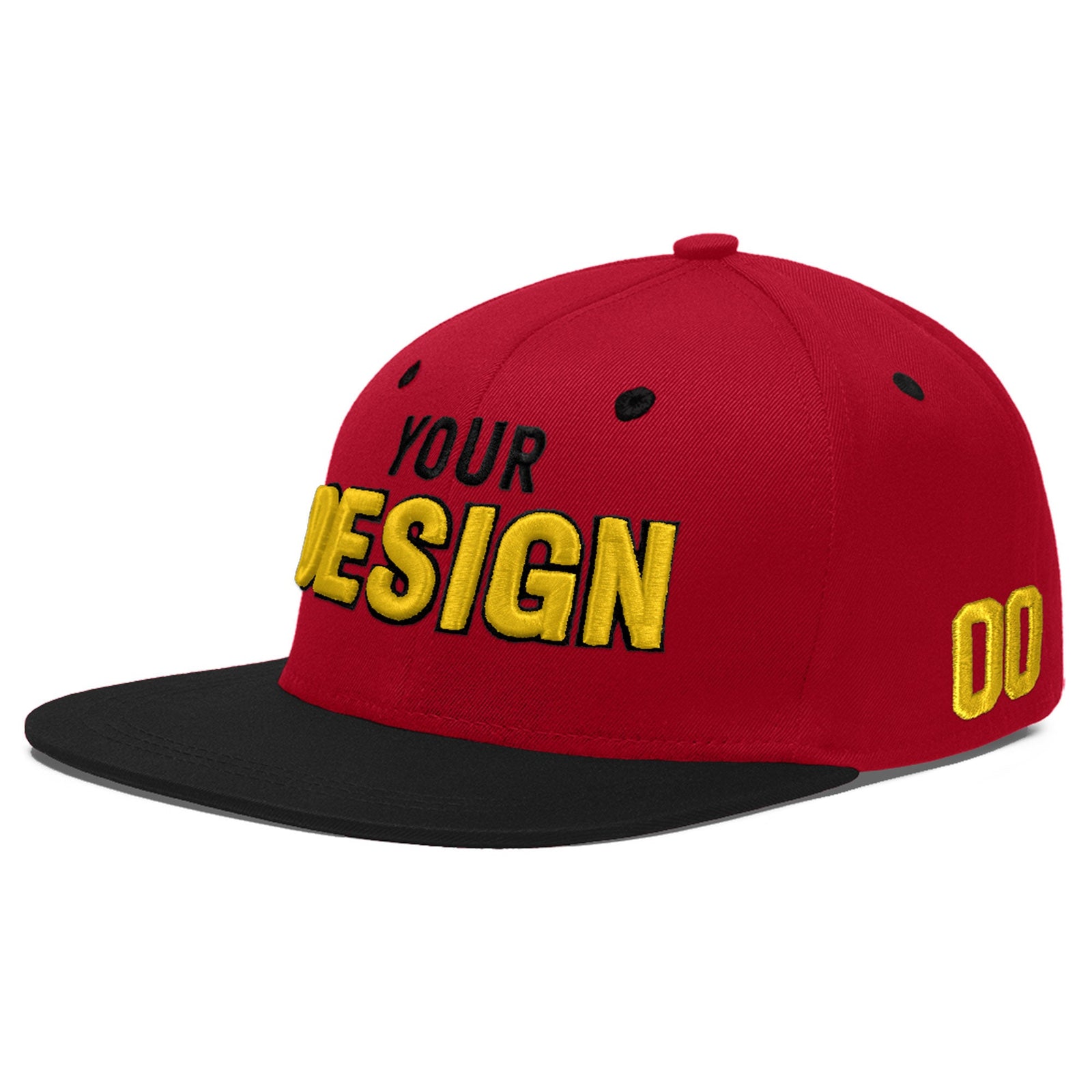 Custom Red Black 3D Puff Embroidery Flat Embroidery Casual Sport Baseball Cap