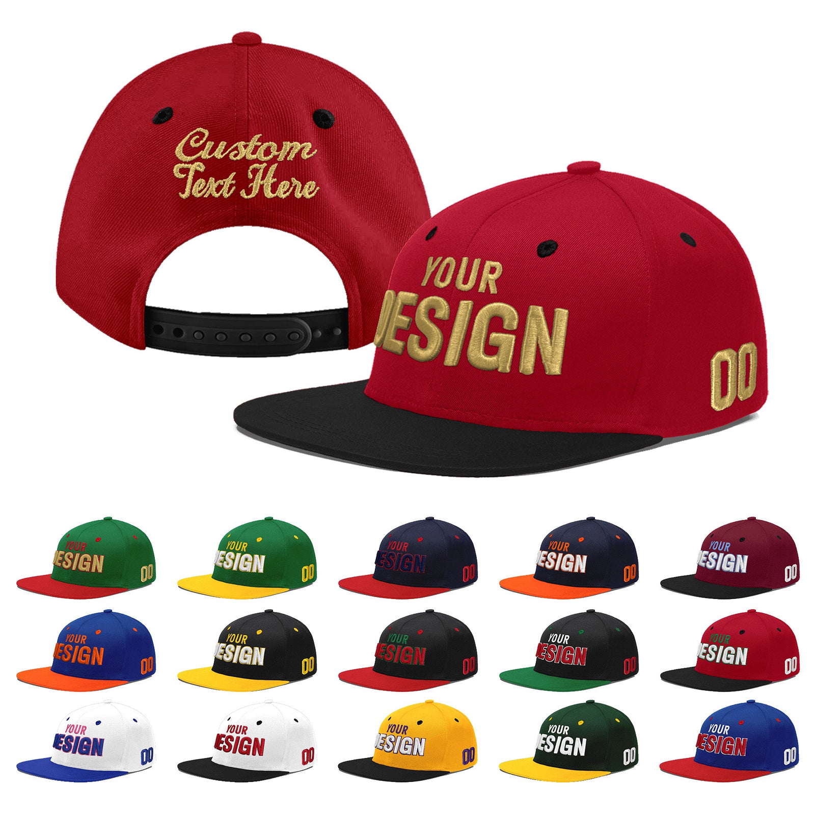 Custom Red Black 3D Puff Embroidery Flat Embroidery Casual Sport Baseball Cap
