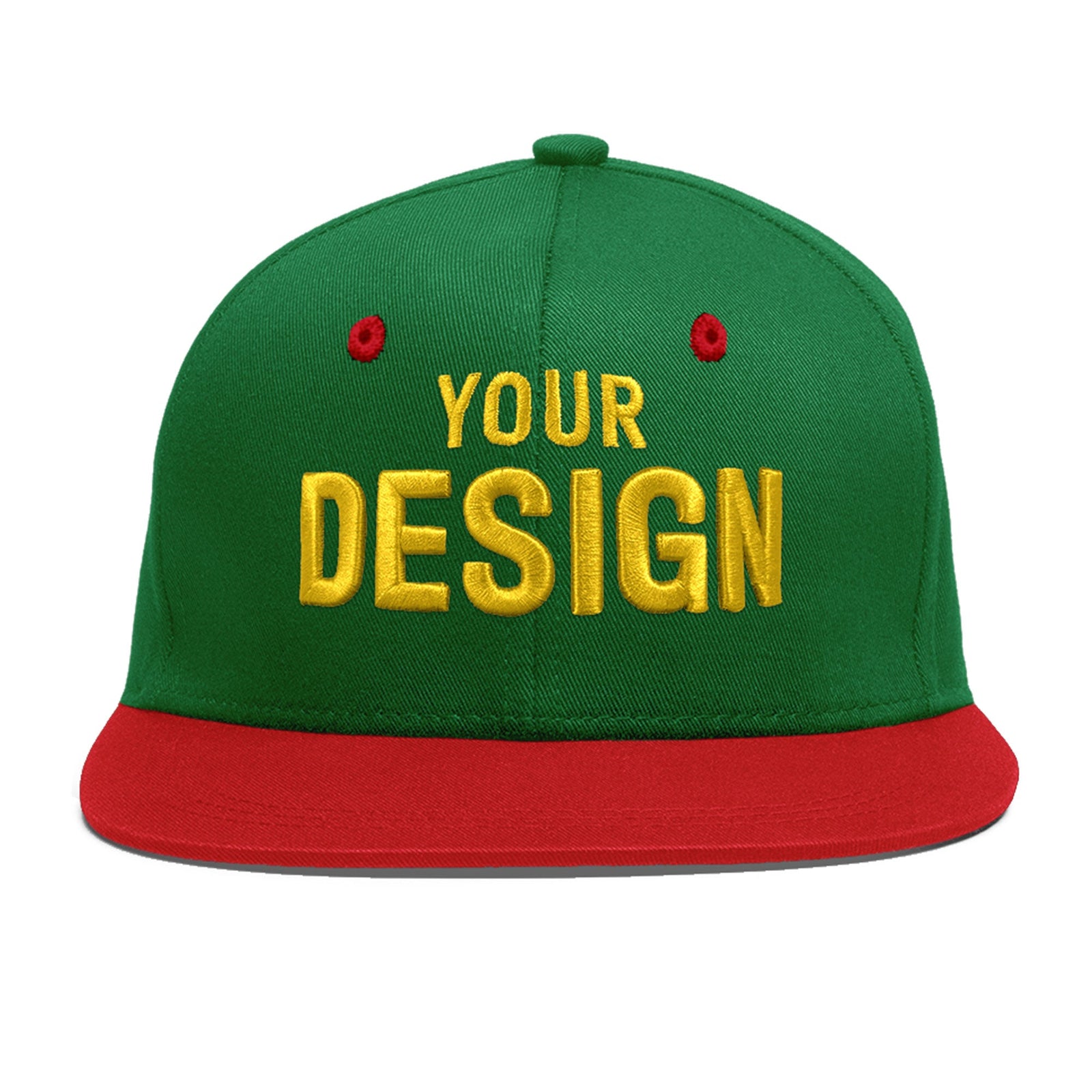 Custom Kelly Green Red 3D Puff Embroidery Flat Embroidery Casual Sport Baseball Cap
