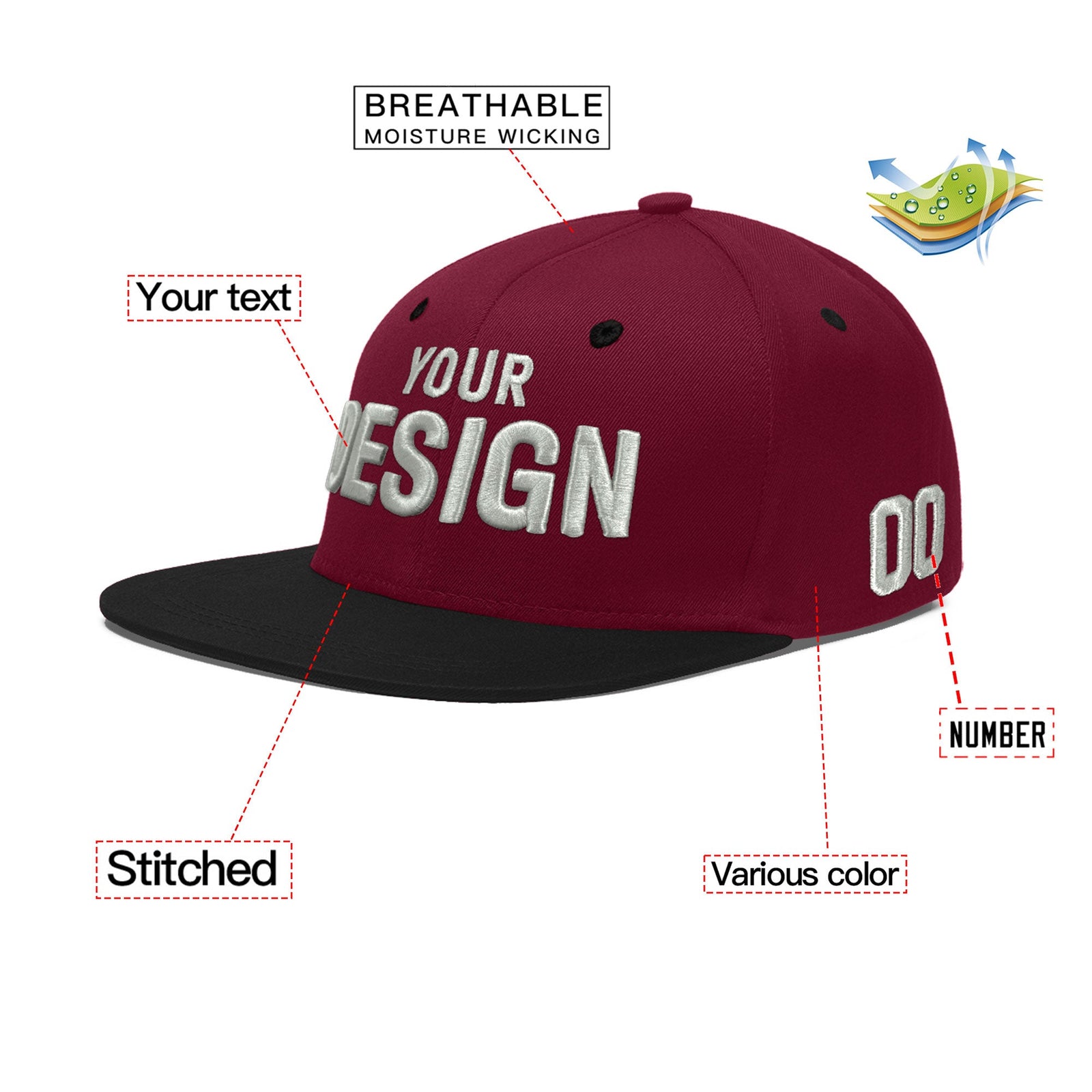 Custom Navy Orange 3D Puff Embroidery Flat Embroidery Casual Sport Baseball Cap