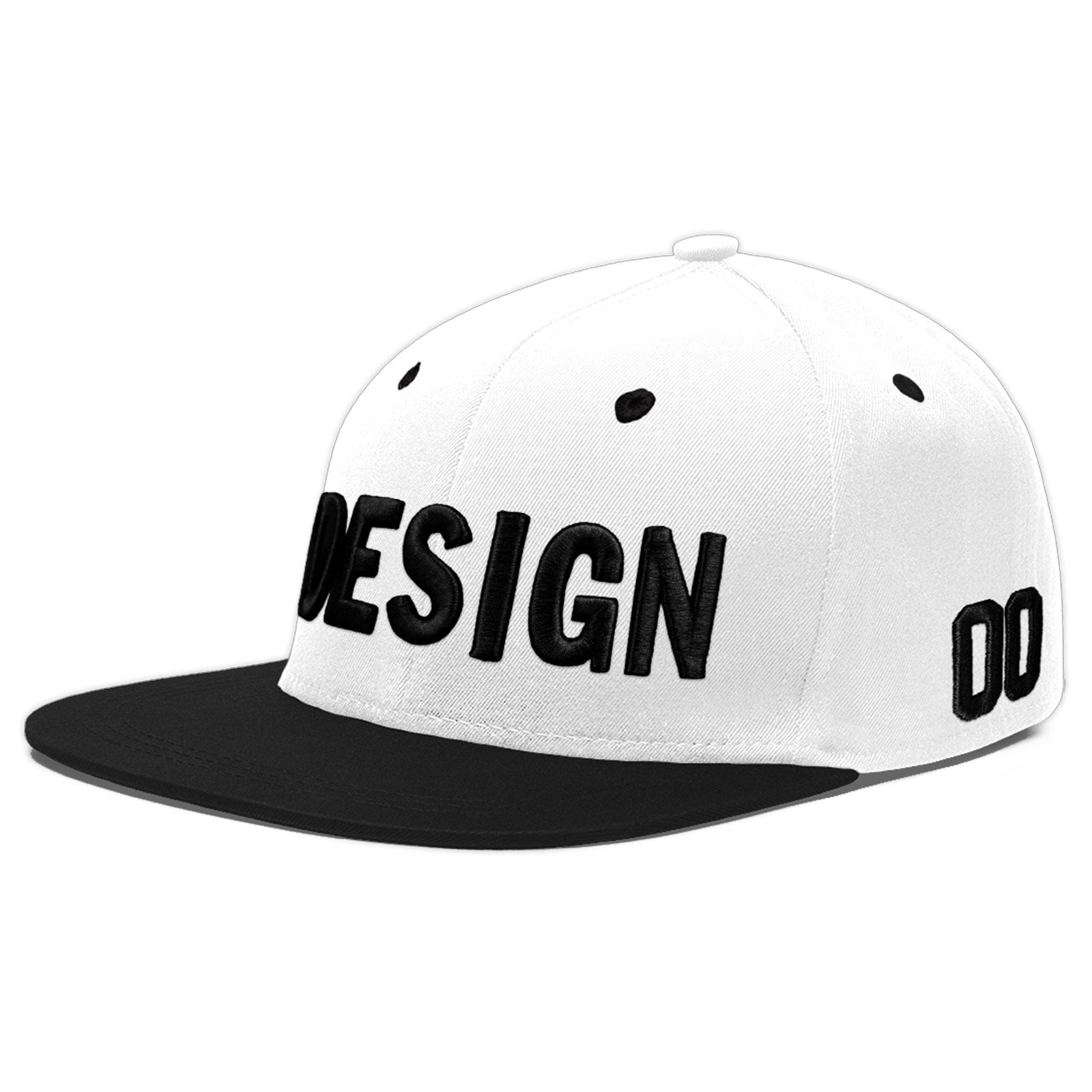 Custom White Black 3D Puff Embroidery Flat Embroidery Casual Sport Baseball Cap