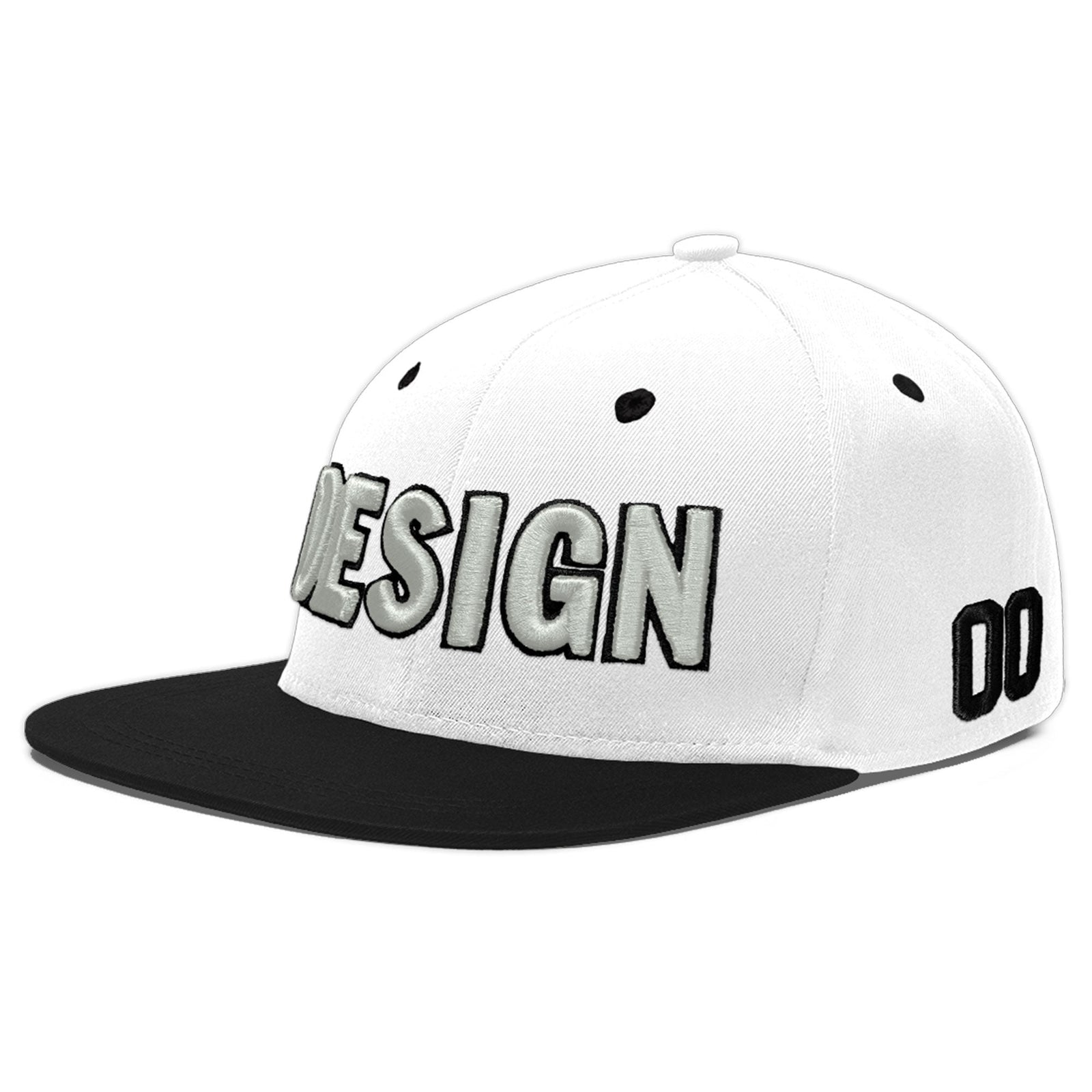 Custom White Black 3D Puff Embroidery Flat Embroidery Casual Sport Baseball Cap