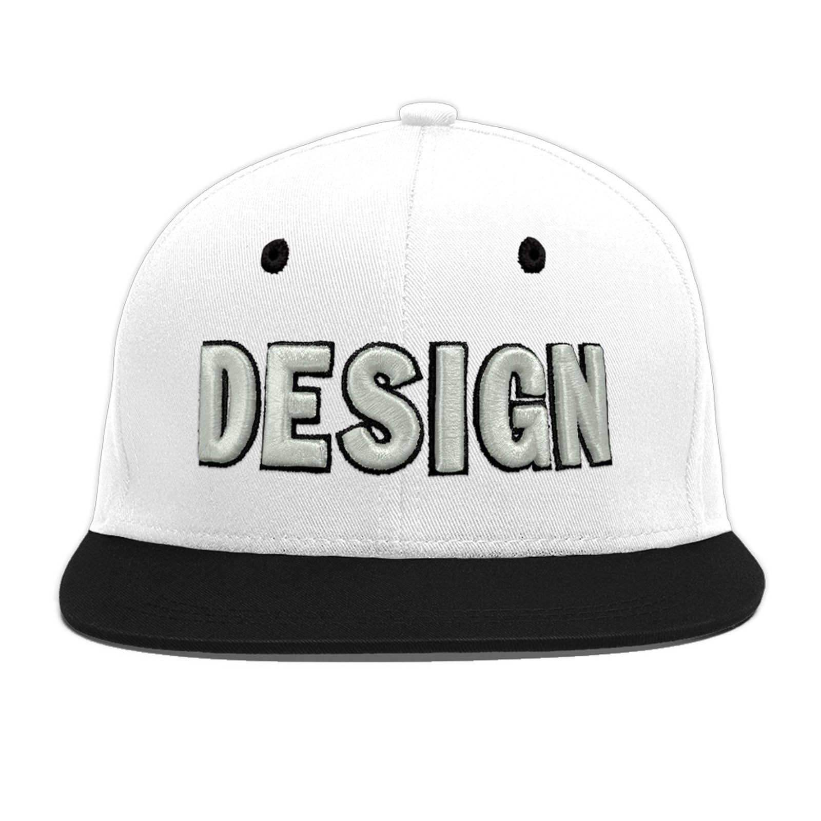 Custom White Black 3D Puff Embroidery Flat Embroidery Casual Sport Baseball Cap