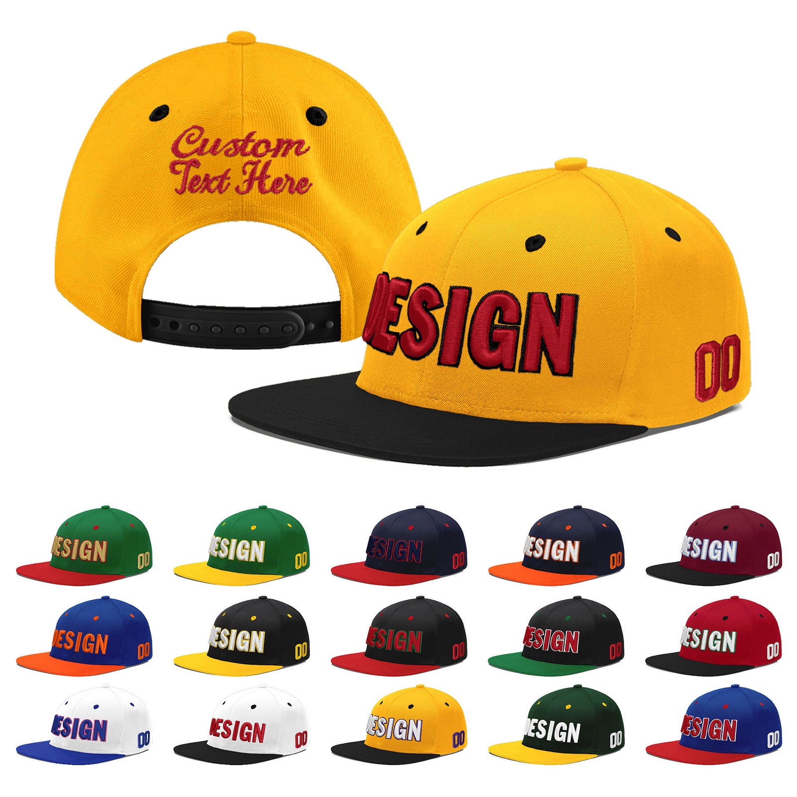 Custom Gold Black 35D Puff Embroidery Flat Embroidery Casual Sport Baseball Cap