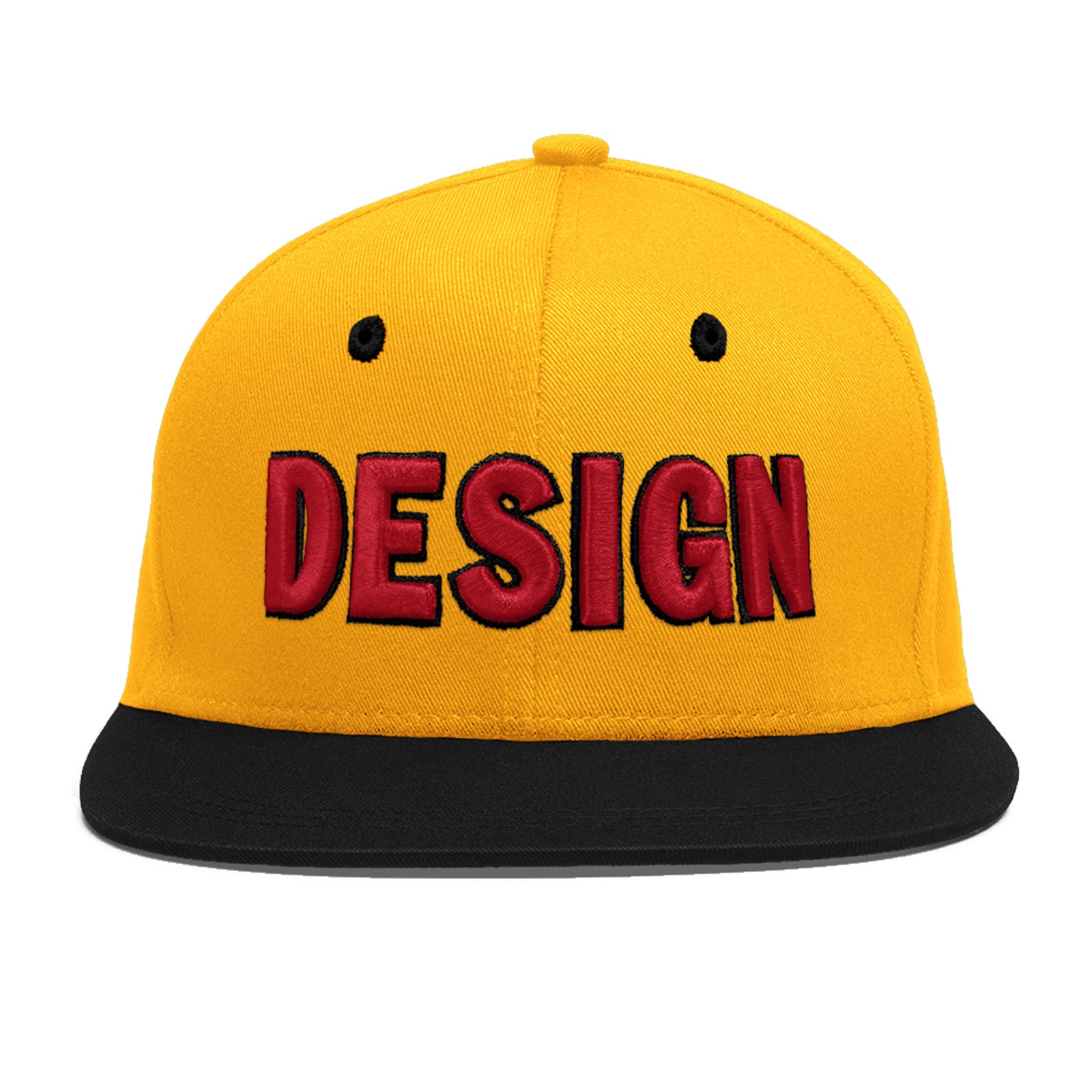 Custom Gold Black 40D Puff Embroidery Flat Embroidery Casual Sport Baseball Cap