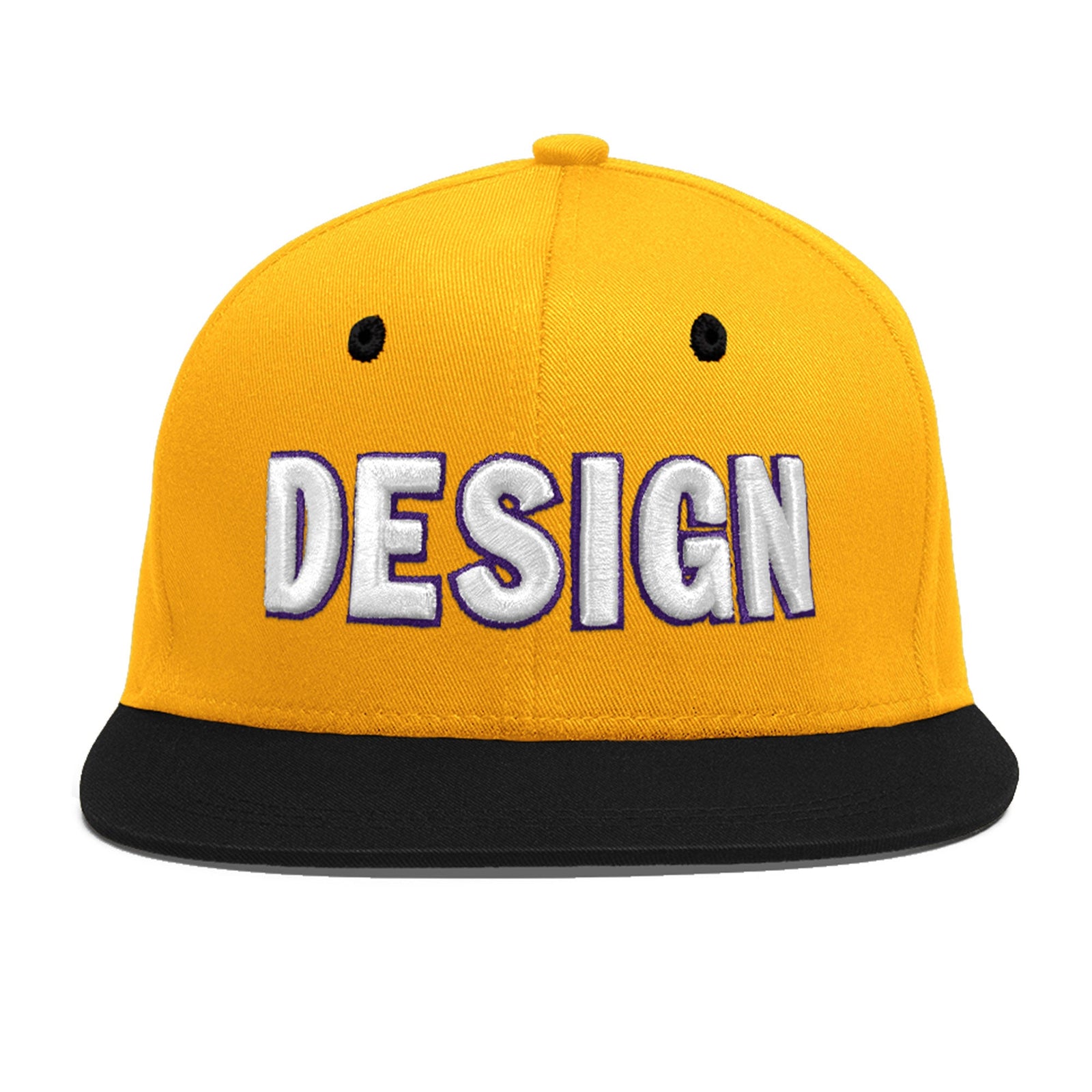 Custom Gold Black 64D Puff Embroidery Flat Embroidery Casual Sport Baseball Cap