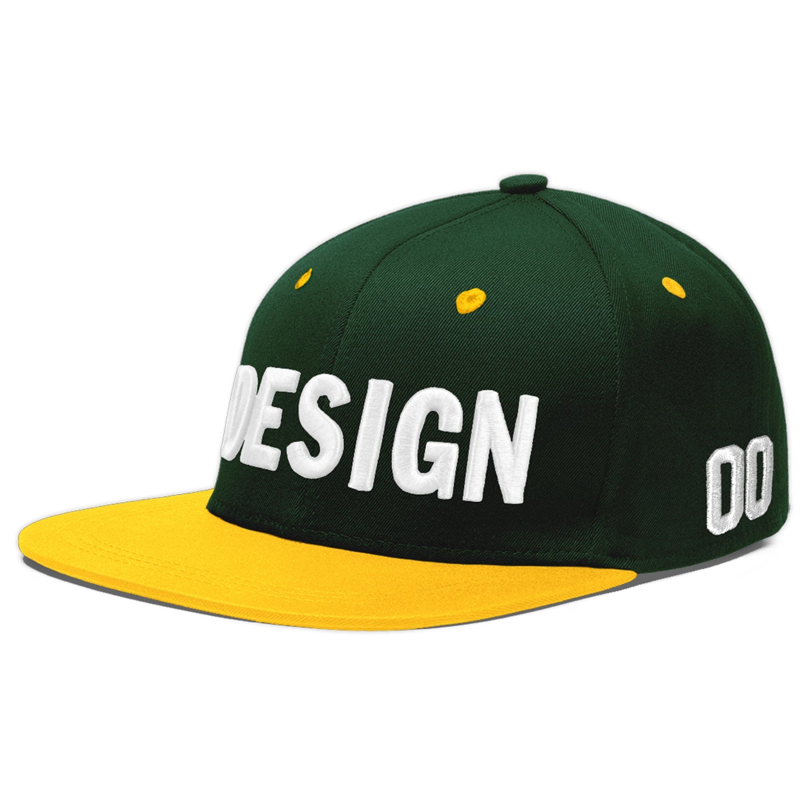 Custom Green Gold 3D Puff Embroidery Flat Embroidery Casual Sport Baseball Cap