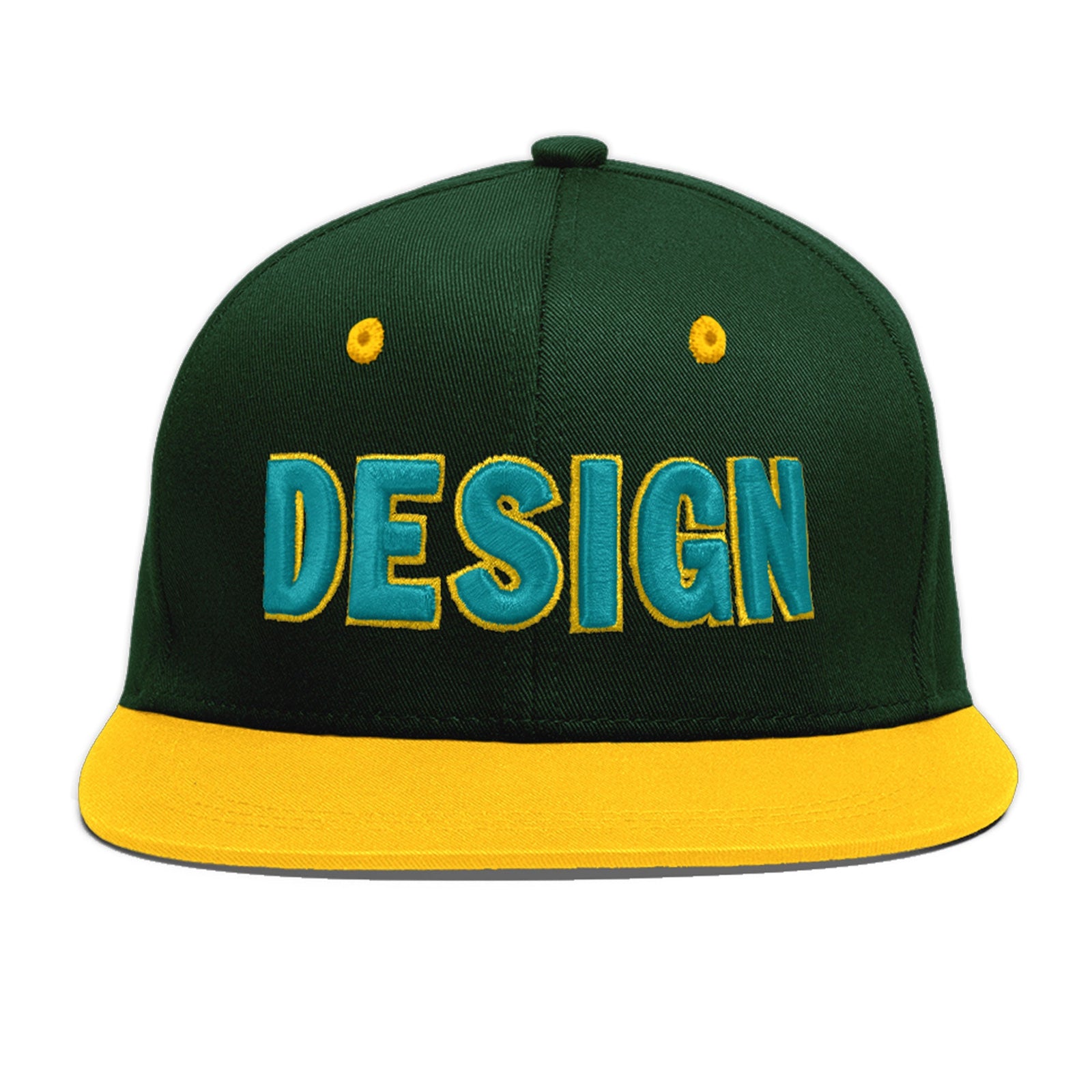Custom Green Gold 3D Puff Embroidery Flat Embroidery Casual Sport Baseball Cap