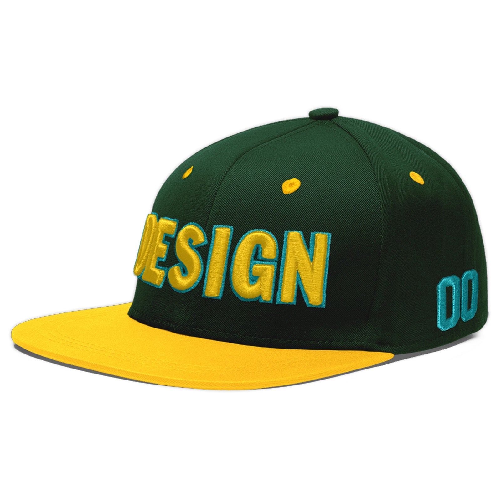 Custom Green Gold 3D Puff Embroidery Flat Embroidery Casual Sport Baseball Cap
