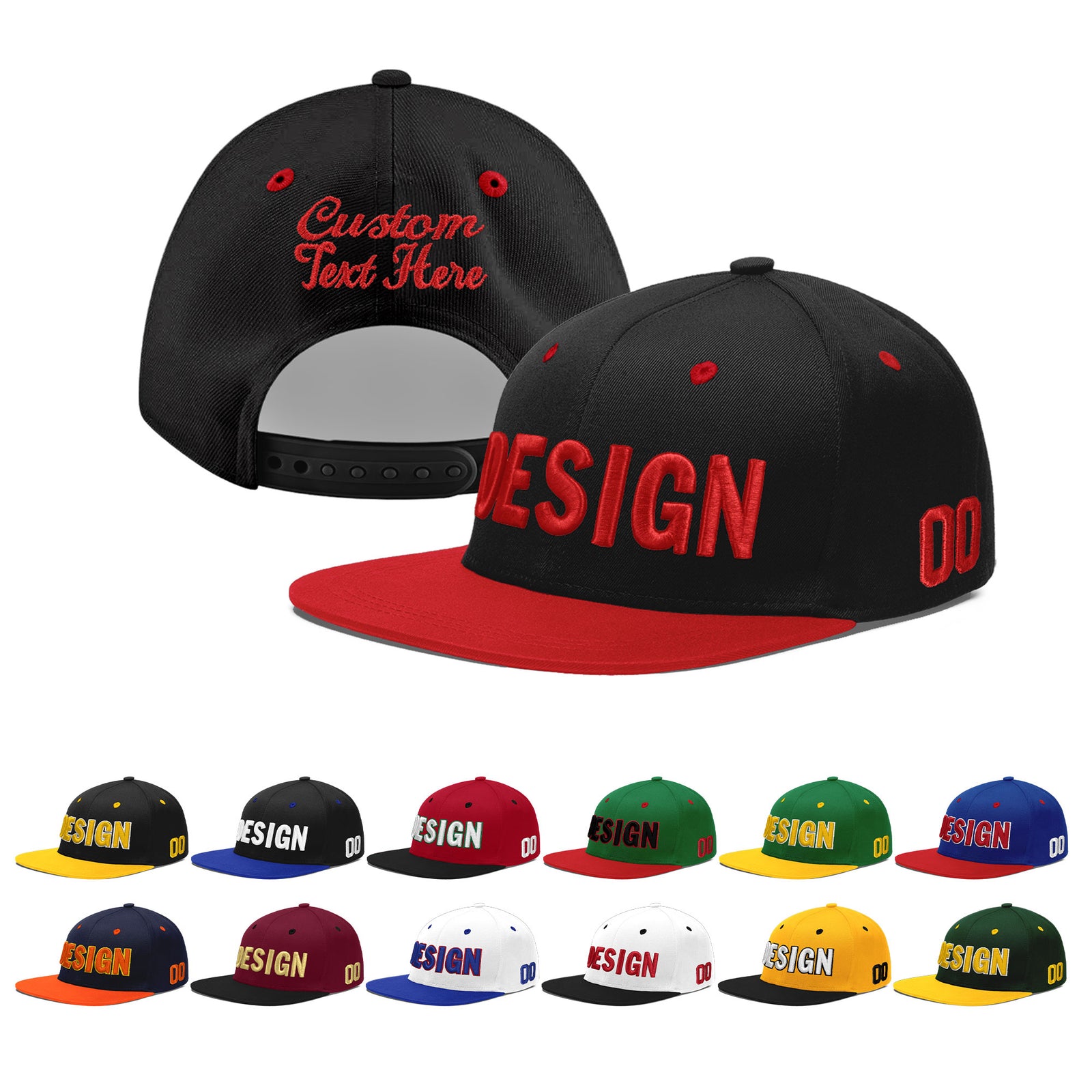 Custom Black Red 3D Puff Embroidery Flat Embroidery Casual Sport Baseball Cap