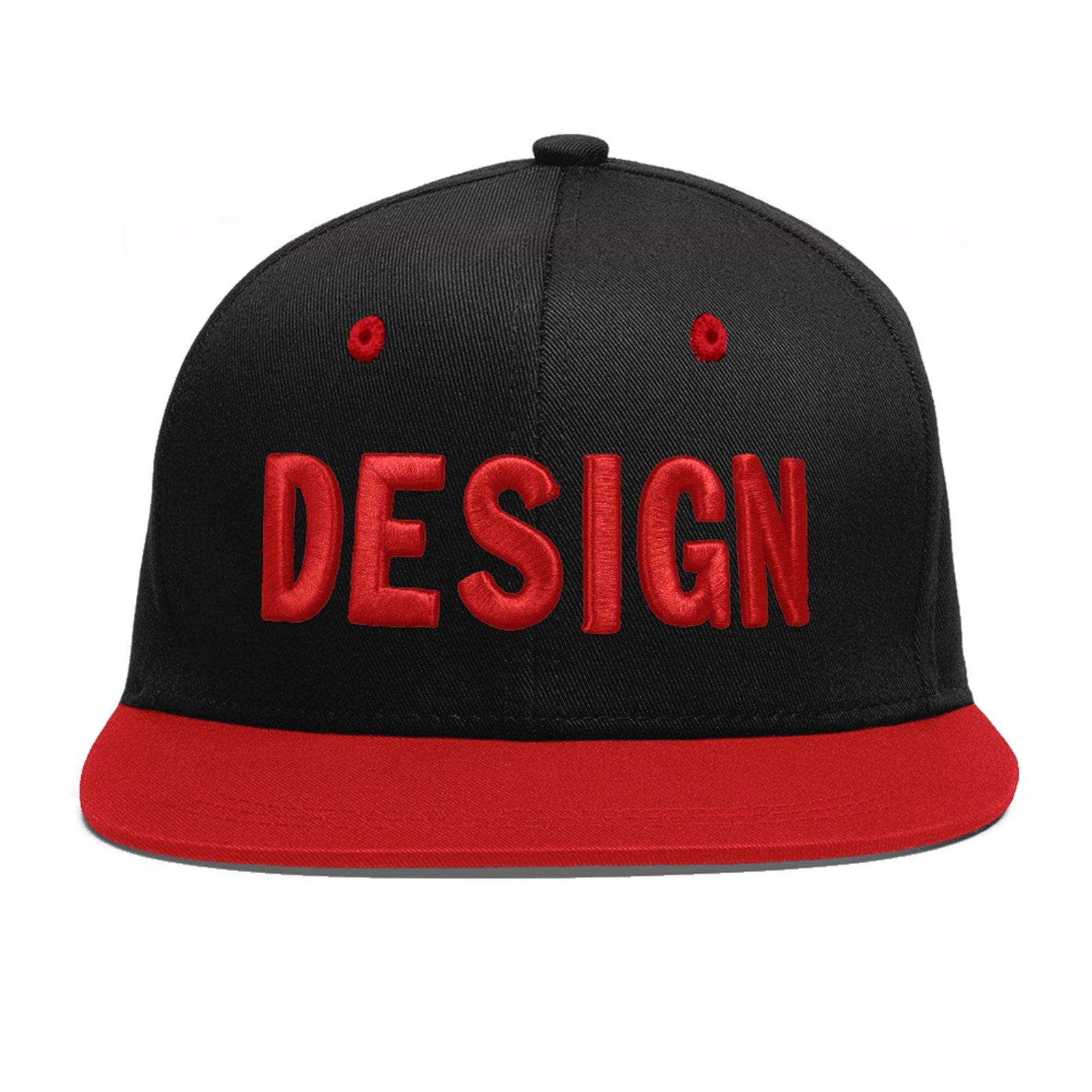 Custom Black Red 3D Puff Embroidery Flat Embroidery Casual Sport Baseball Cap