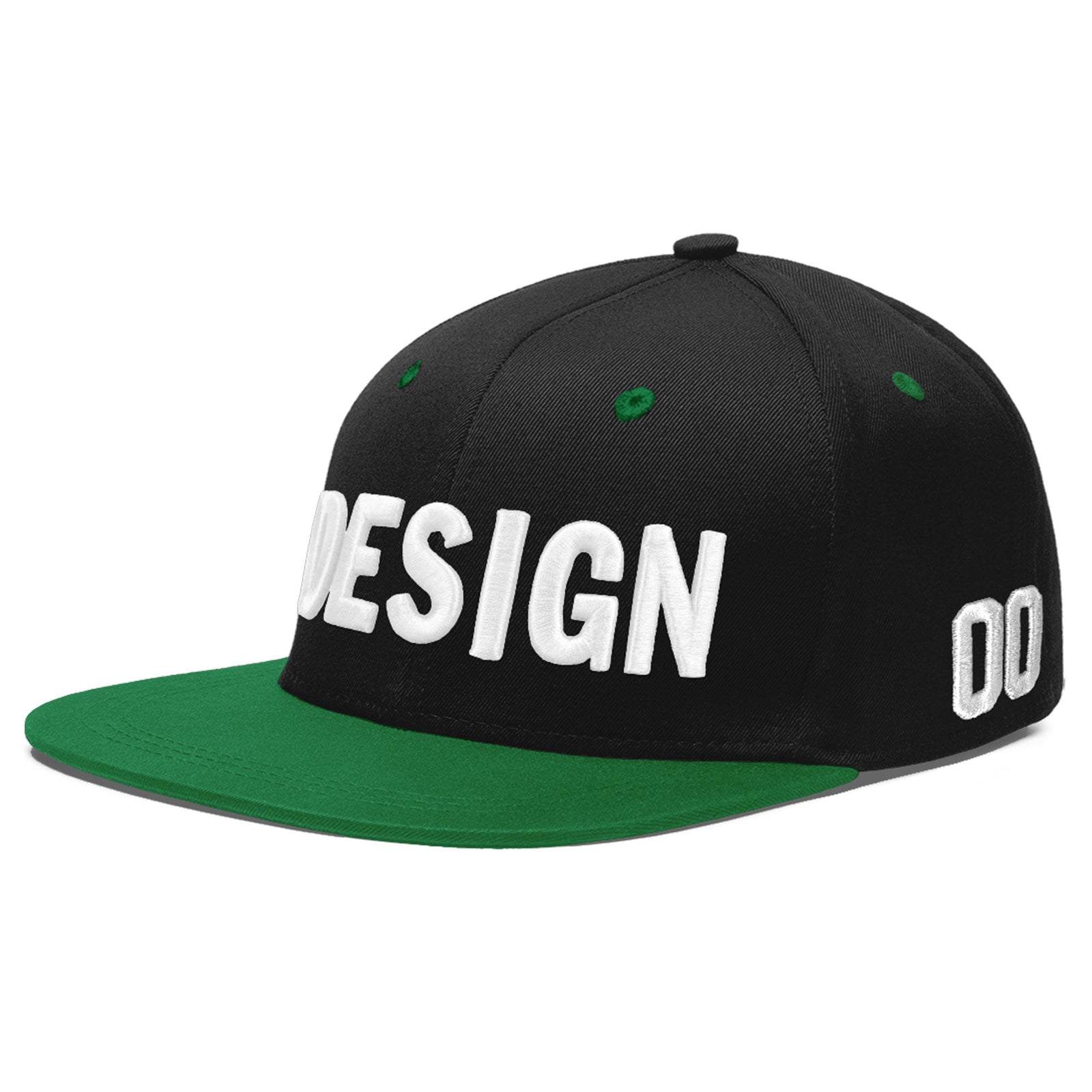 Custom Black Kelly Green 3D Puff Embroidery Flat Embroidery Casual Sport Baseball Cap