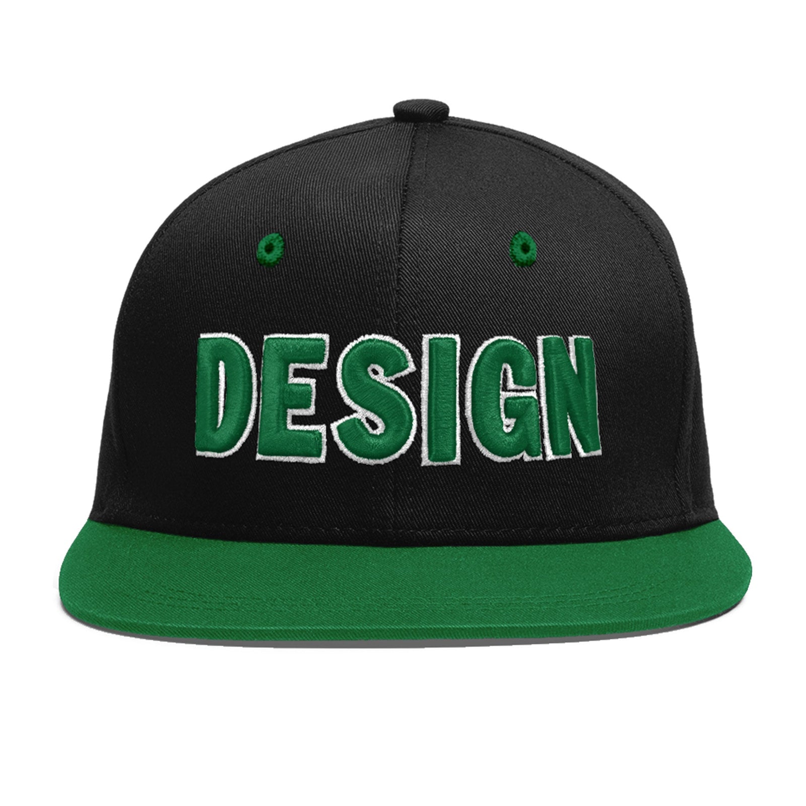 Custom Black Kelly Green 3D Puff Embroidery Flat Embroidery Casual Sport Baseball Cap