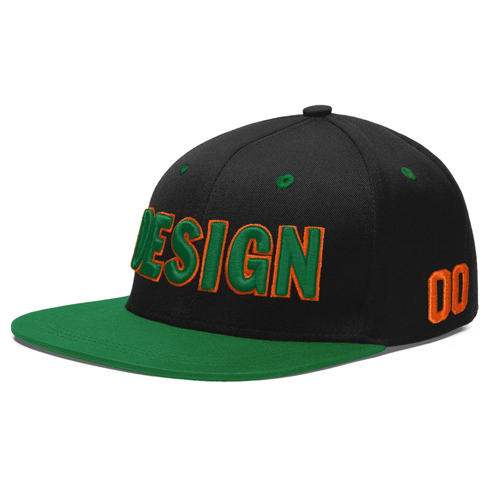 Custom Black Kelly Green 3D Puff Embroidery Flat Embroidery Casual Sport Baseball Cap