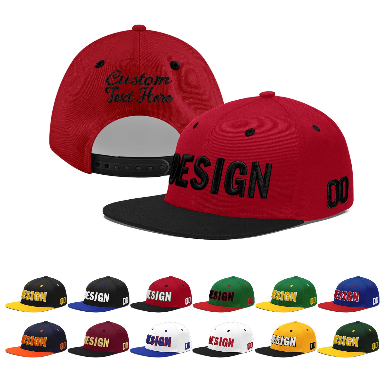 Custom Red Black 3D Puff Embroidery Flat Embroidery Casual Sport Baseball Cap