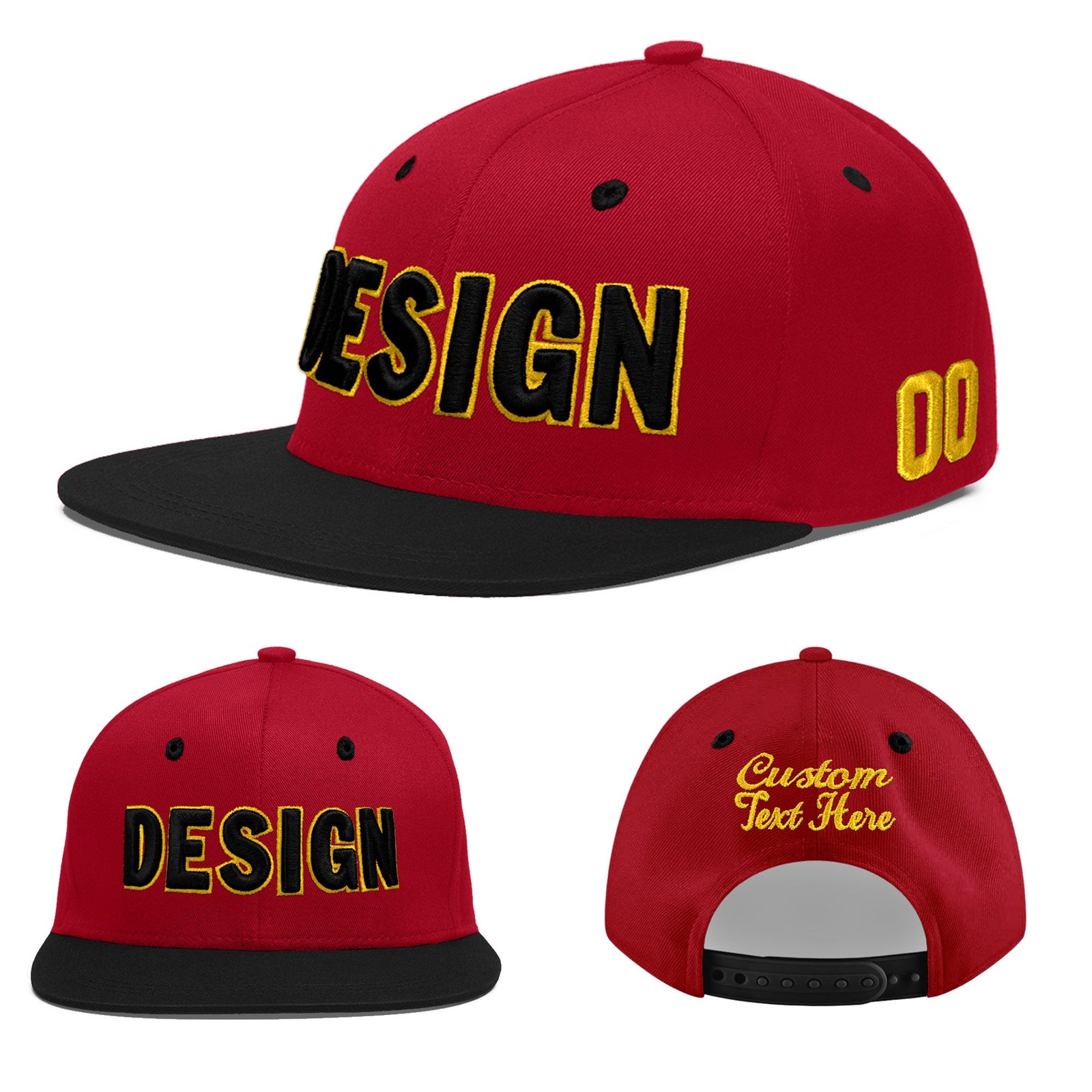 Custom Red Black 3D Puff Embroidery Flat Embroidery Casual Sport Baseball Cap