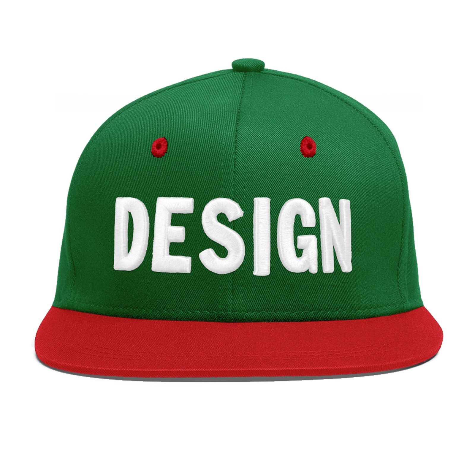 Custom Kelly Green Red 3D Puff Embroidery Flat Embroidery Casual Sport Baseball Cap