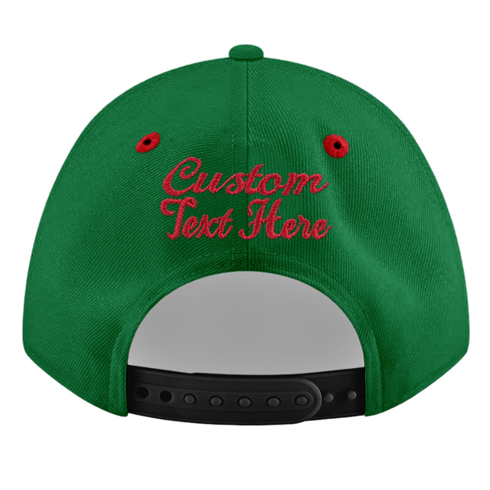 Custom Kelly Green Red 3D Puff Embroidery Flat Embroidery Casual Sport Baseball Cap