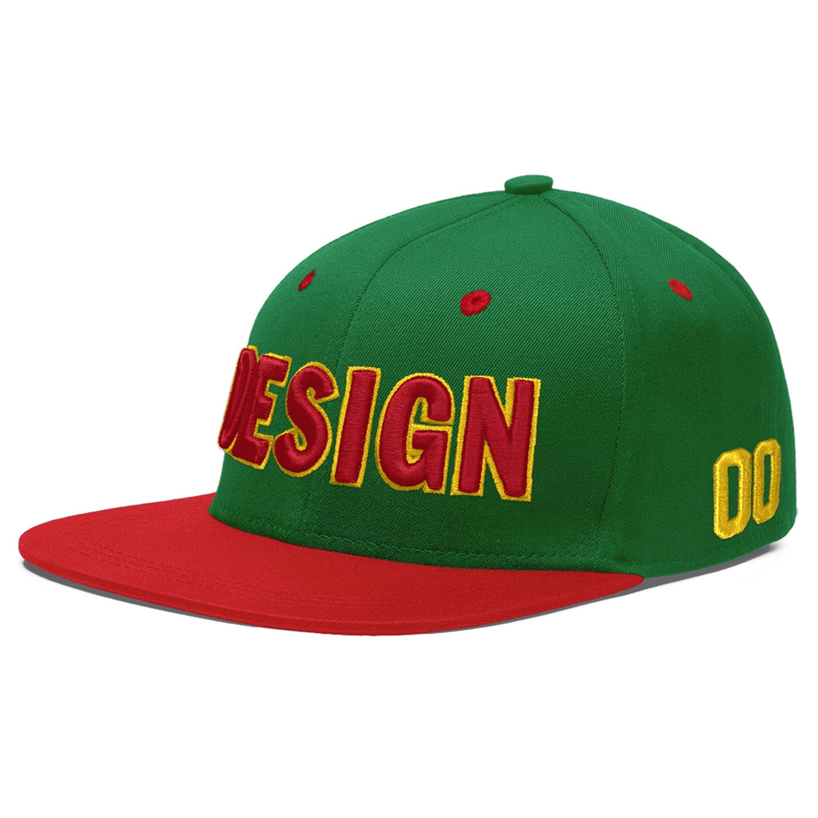 Custom Kelly Green Red 3D Puff Embroidery Flat Embroidery Casual Sport Baseball Cap