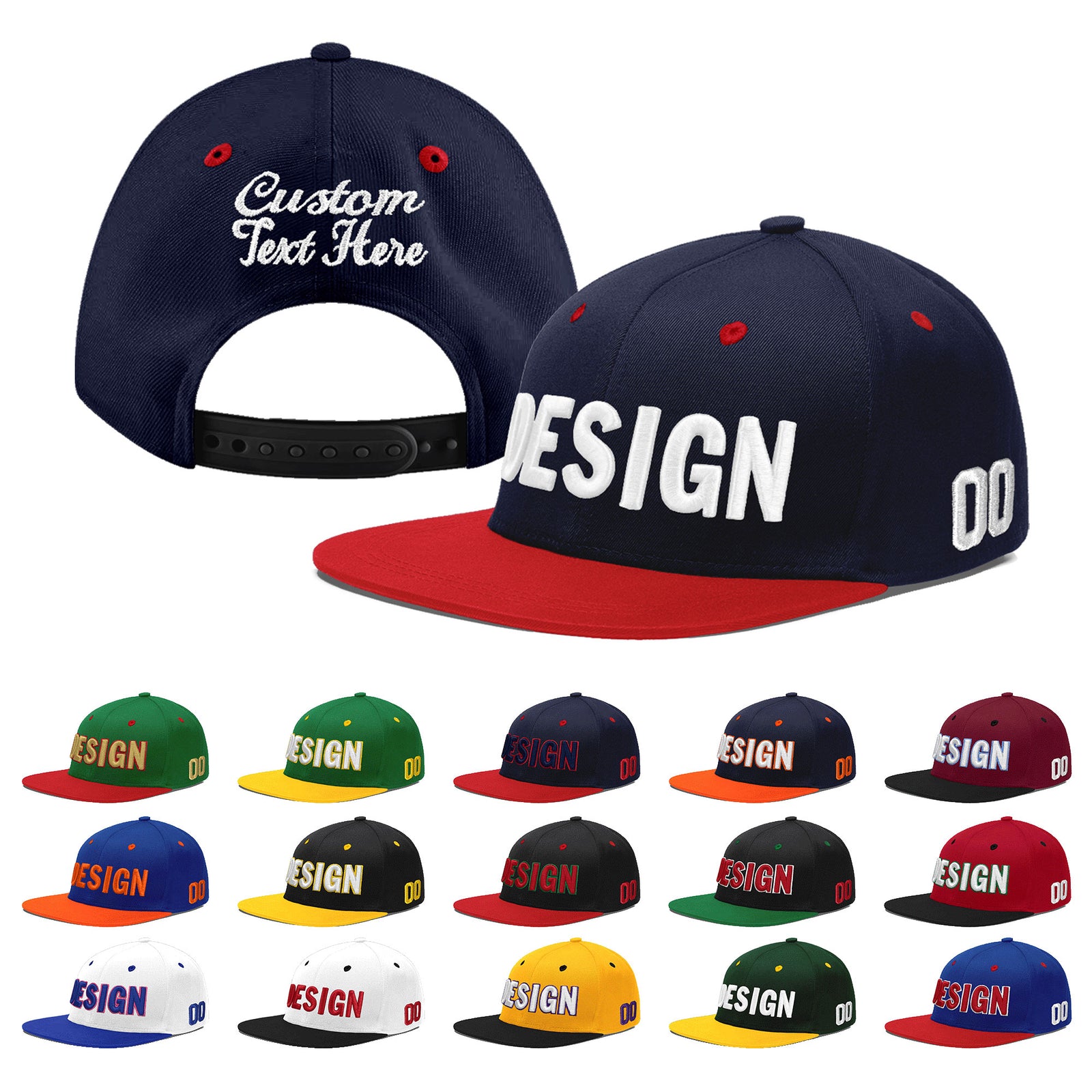 Custom Navy Red 3D Puff Embroidery Flat Embroidery Casual Sport Baseball Cap