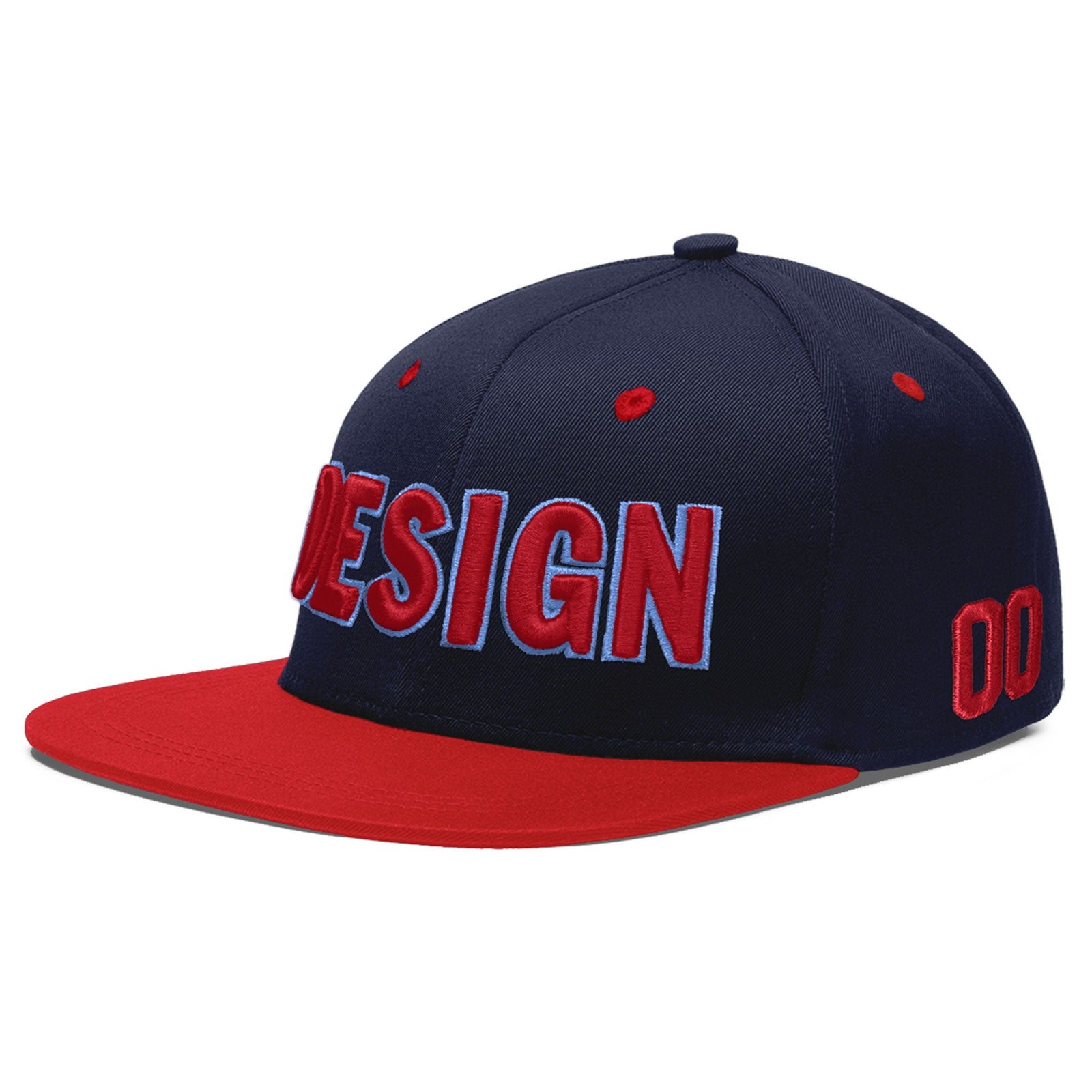 Custom Navy Red 3D Puff Embroidery Flat Embroidery Casual Sport Baseball Cap