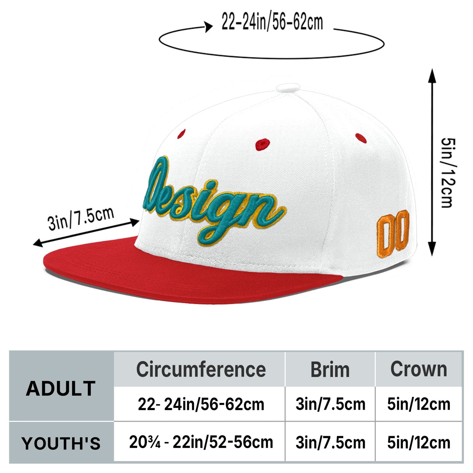 Custom White Red 3D Puff Embroidery Flat Embroidery Casual Sport Hats| KXKSHOP