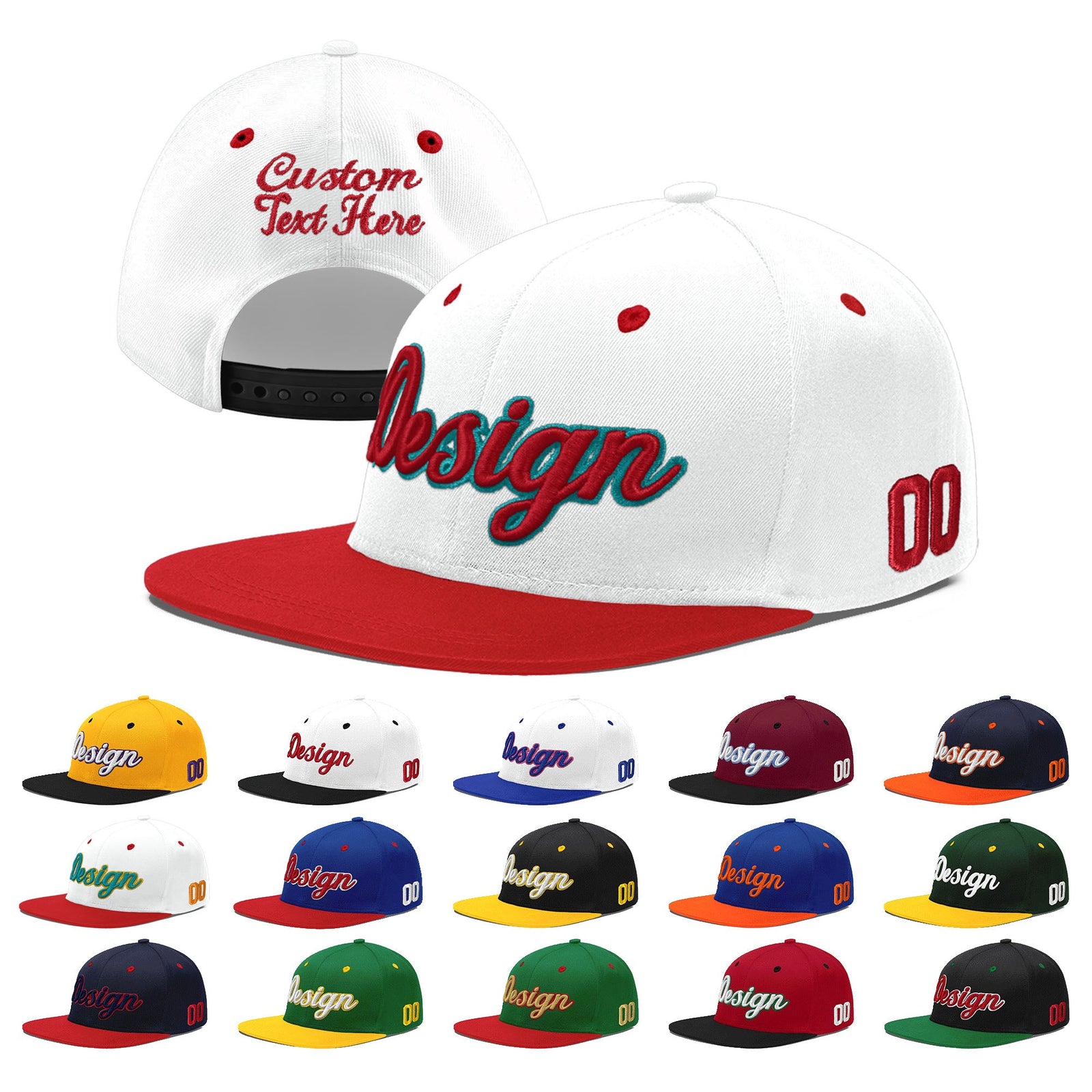 Custom White Red 3D Puff Embroidery Flat Embroidery Casual Sport Hats| KXKSHOP