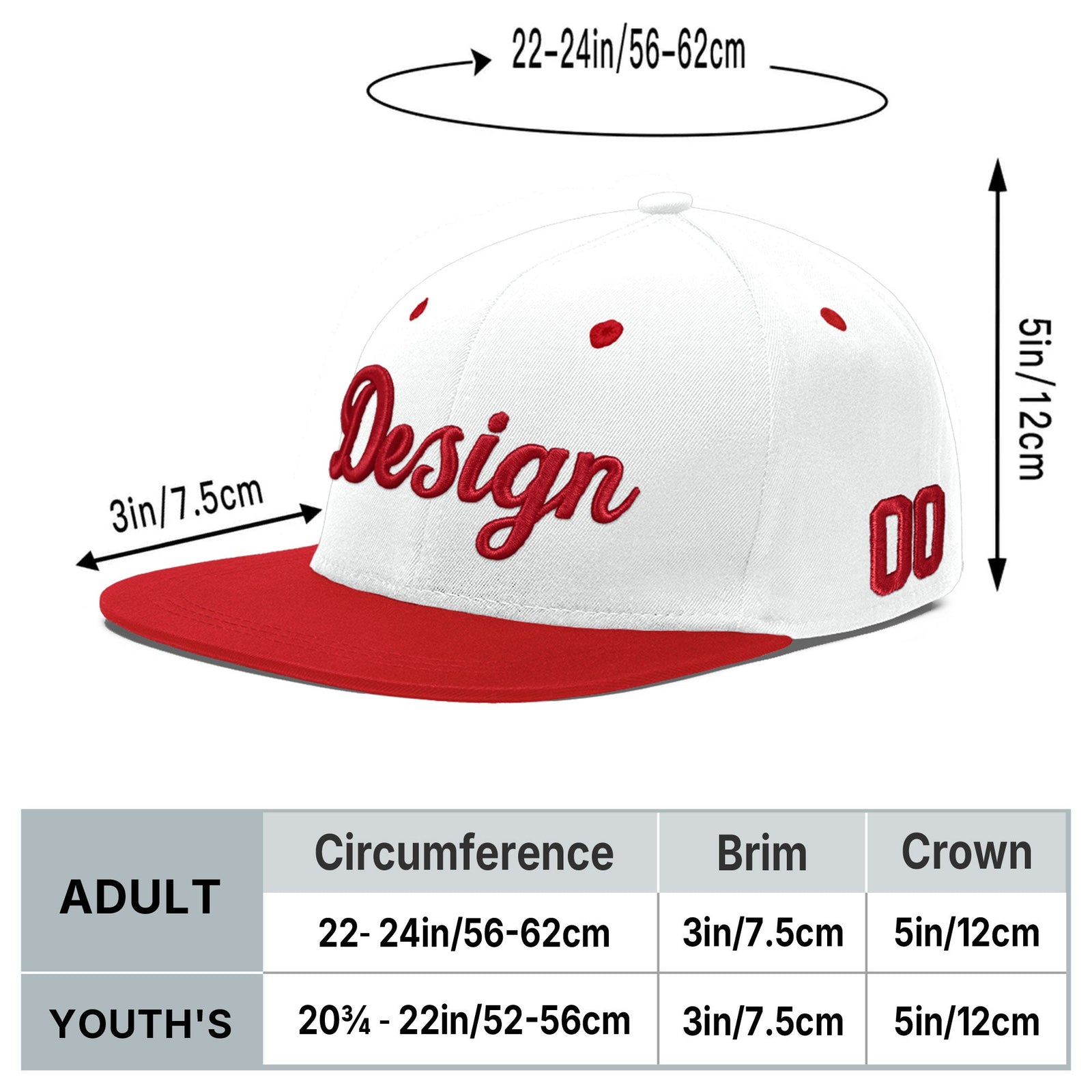 Custom White Red 3D Puff Embroidery Flat Embroidery Casual Sport Hats| KXKSHOP