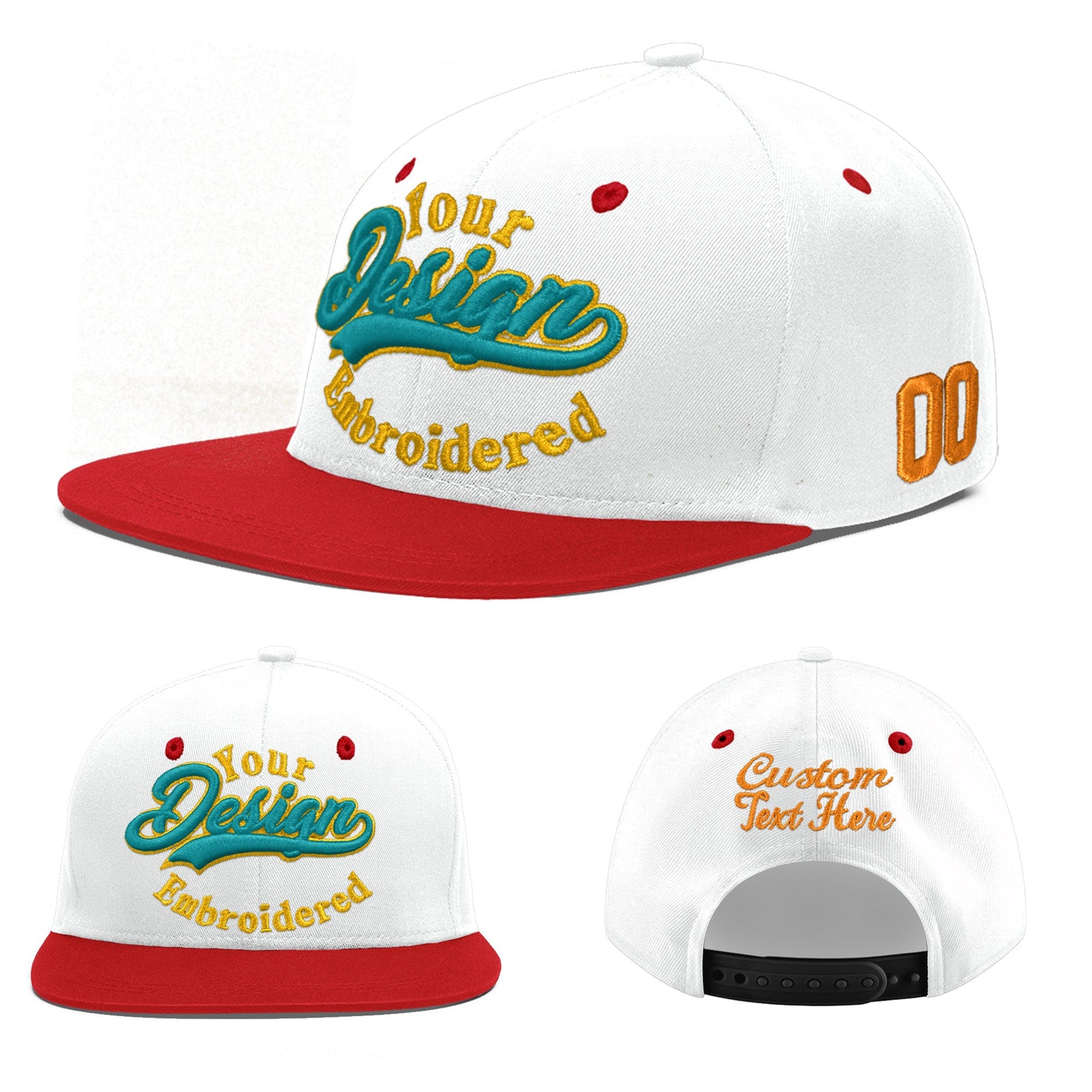 Custom White Red 3D Puff Embroidery Flat Embroidery Casual Sport Hats| KXKSHOP